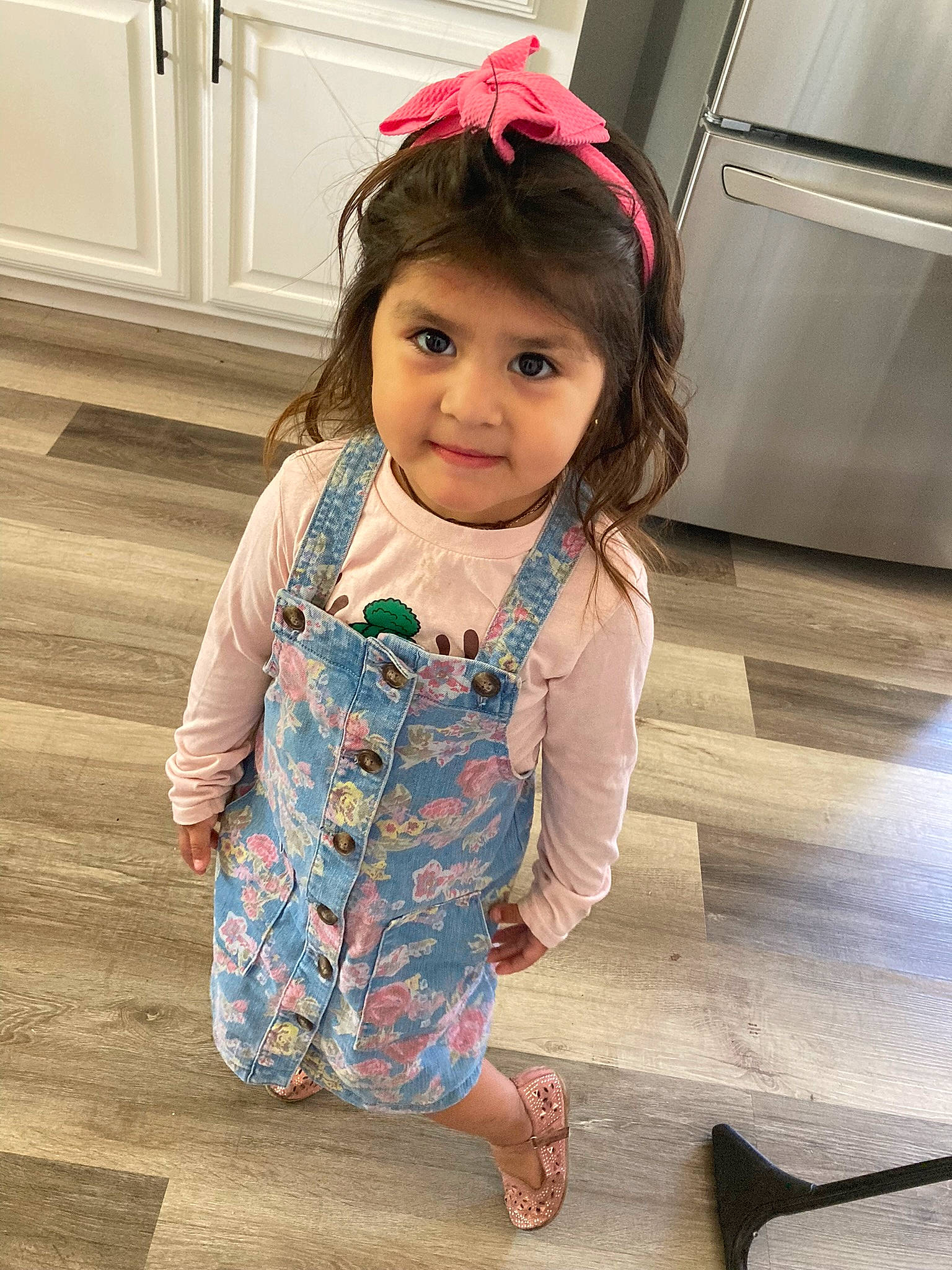 Lorena Luna joined the competition — help win amazing prizes! baby_toddler_clothing, child, dress, face, flooring, happy, head, human_body, long_hair, outerwear, pattern, person, pink, skin, sleeve, smile, standing, t_shirt, toddler, waist