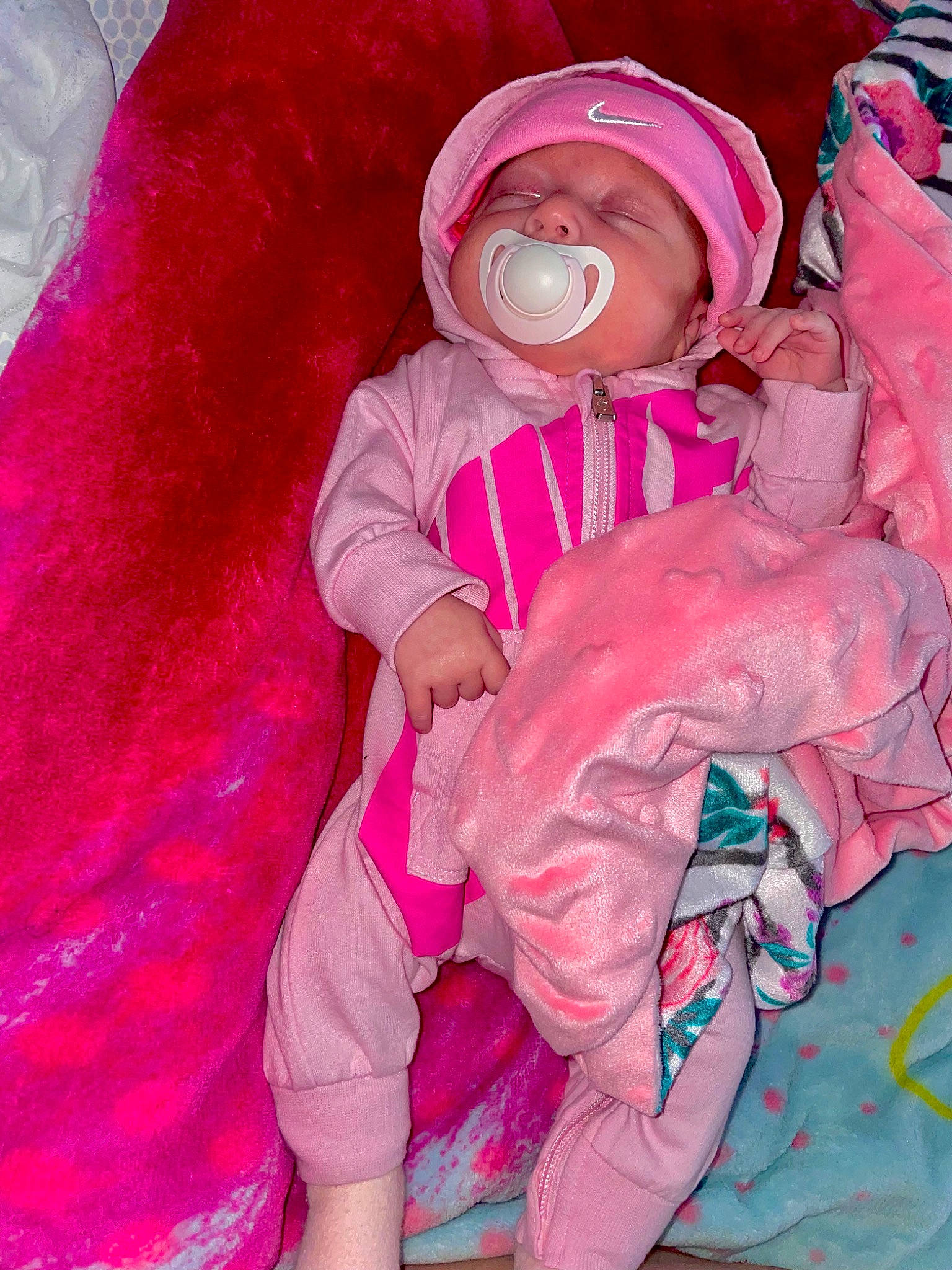 Aliyah participe au concours pour gagner de l'argent avec cette photo : baby, baby_toddler_clothing, cap, carmine, child, electric_blue, fun, fur, headgear, headwear, magenta, person, personal_protective_equipment, pink, plant, purple, sleeve, smile, toddler, tree