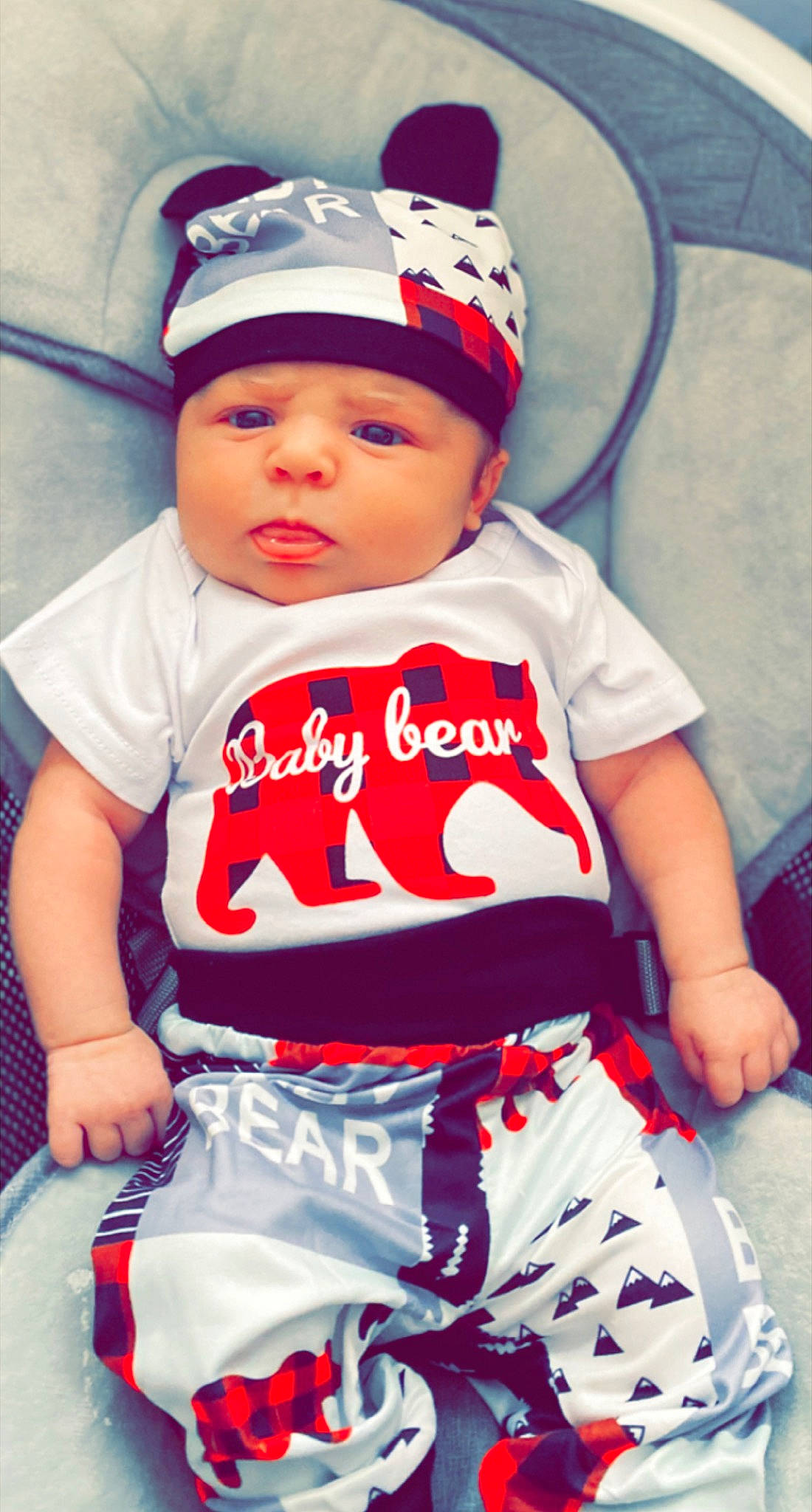 Maisyn is registered to the contest to win money with this photo: baby, baby_toddler_clothing, baseball_cap, cap, child, electric_blue, fun, happy, headgear, headwear, human_body, jersey, pattern, person, red, sleeve, sportswear, t_shirt, thigh, toddler