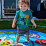 Liam Nicholas is registered to the contest to win money with this photo: backyard, barefoot, blue_shirt, child, colorful, curly_hair, fun, grass, happy, outdoor, playtime, smile, splash_pad, striped_shorts, summer, summer_vibes, sunny, toddler, water_play, water_toy