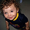 Liam Nicholas joined the competition — help win amazing prizes! blue_shirt, bright_eyes, casual_clothing, child, curly_hair, cute, face, floor, happy, indoors, looking_up, person, portrait, short_sleeves, skin, smiling, standing, toddler, yellow_collar, young_child