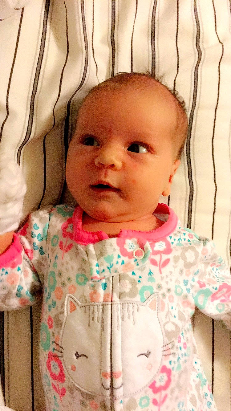 Addison joined the competition — help win amazing prizes! baby, baby_products, baby_toddler_clothing, cheek, child, face, head, lip, nose, outerwear, pattern, person, pink, skin, smile, textile, toddler