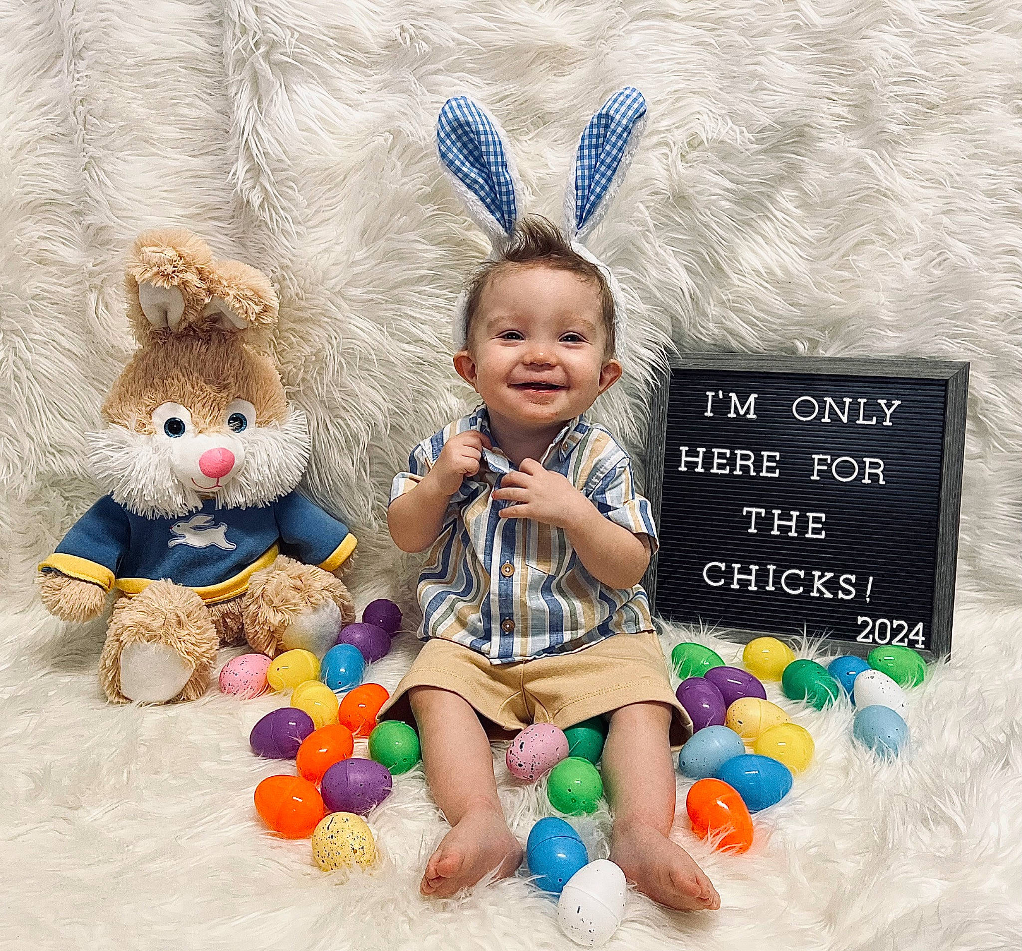 Gunner joined the competition — help win amazing prizes! baby_toddler_clothing, blue, child, design, easter, event, fashion_accessory, fawn, font, fun, happy, holiday, joy, organ, party_supply, pattern, person, photograph, product, smile