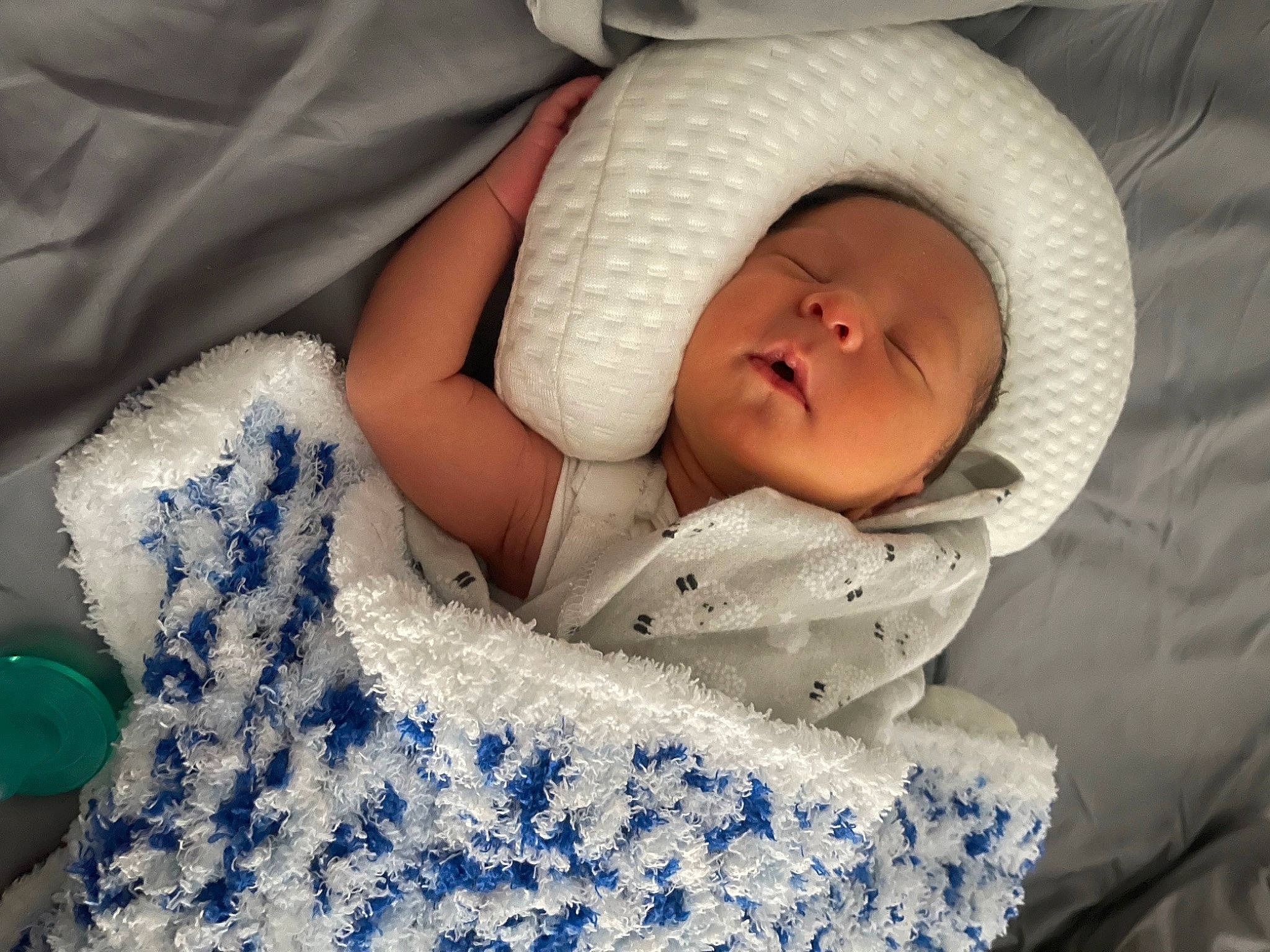 Lennon joined the competition — help win amazing prizes! baby, baby_products, baby_sleeping, baby_toddler_clothing, bedtime, blue, cap, child, comfort, electric_blue, hat, linens, nap, pattern, person, room, skin, sleep, textile, toddler