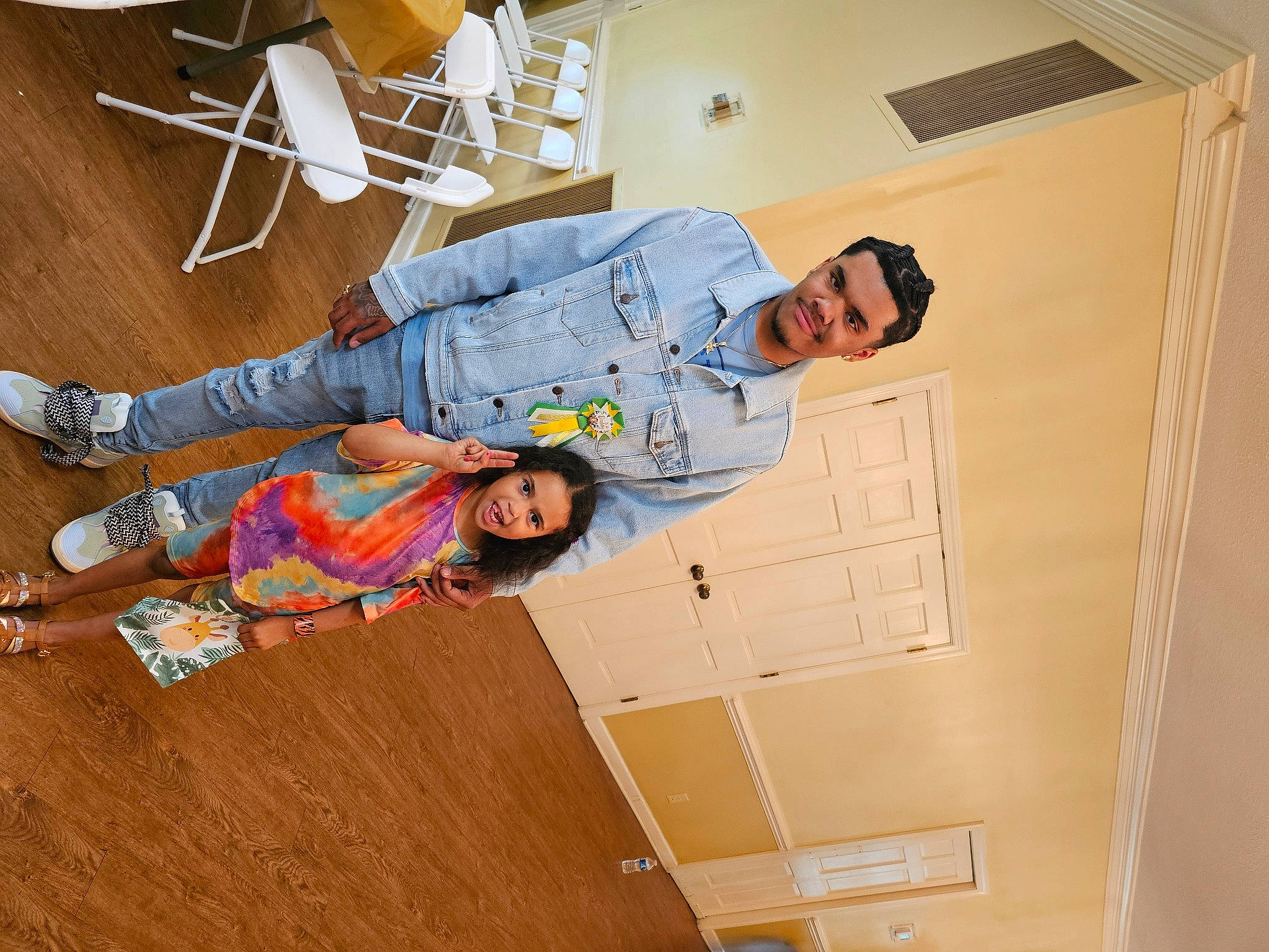 Kaydence joined the competition — help win amazing prizes! ceiling, chair, comfort, floor, flooring, fun, hardwood, joy, knee, laminate_flooring, pattern, person, room, smile, t_shirt, thigh, varnish, wood, wood_flooring, wood_stain