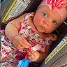 Ceceila joined the competition — help win amazing prizes! baby, infant, child, portrait, car_seat, flower_headband, pink_clothing, floral_dress, blue_toy, toy, sitting, indoors, vehicle, car_interior, face, eyes, looking_at_camera, cute, fashion, 安全