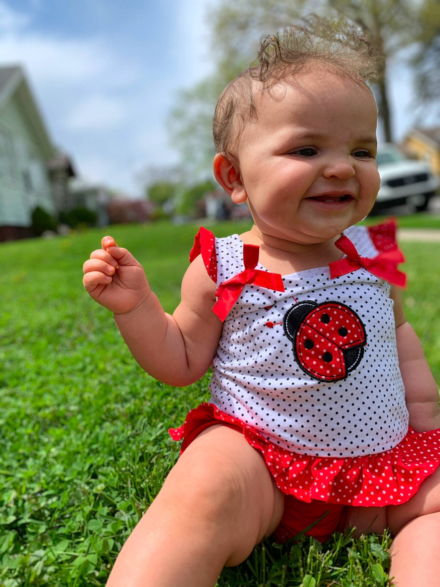 Blakelynn joined the competition — help win amazing prizes! baby, baby_products, baby_toddler_clothing, child, design, dress, finger, grass, grass_family, hand, happy, joy, meadow, pattern, person, plant, polka_dot, red, spring, summer