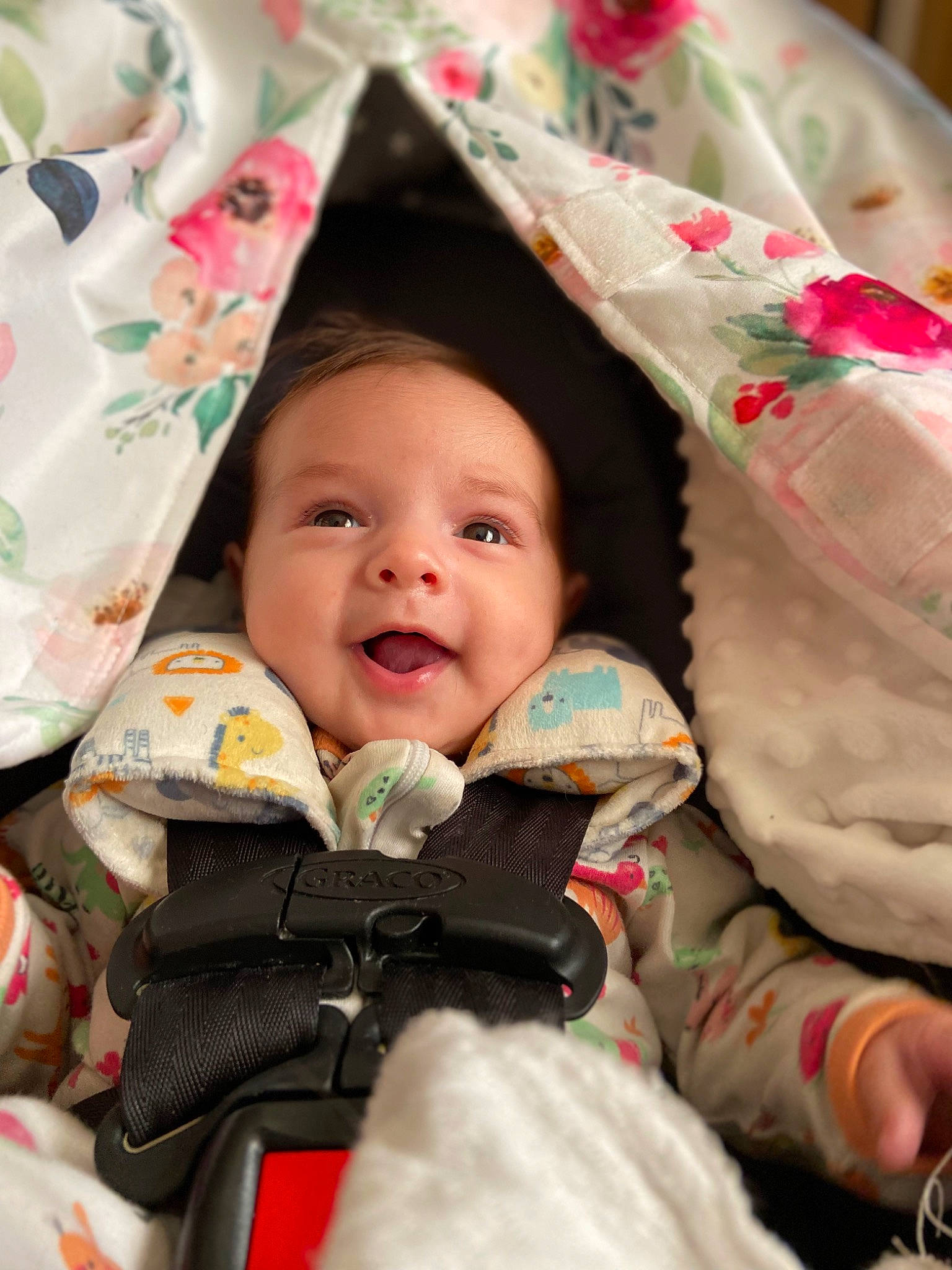 Evie joined the competition — help win amazing prizes! baby, baby_products, baby_toddler_clothing, cheek, child, chin, comfort, eye, face, facial_expression, fun, happy, head, headgear, linens, person, skin, sleeve, smile, toddler