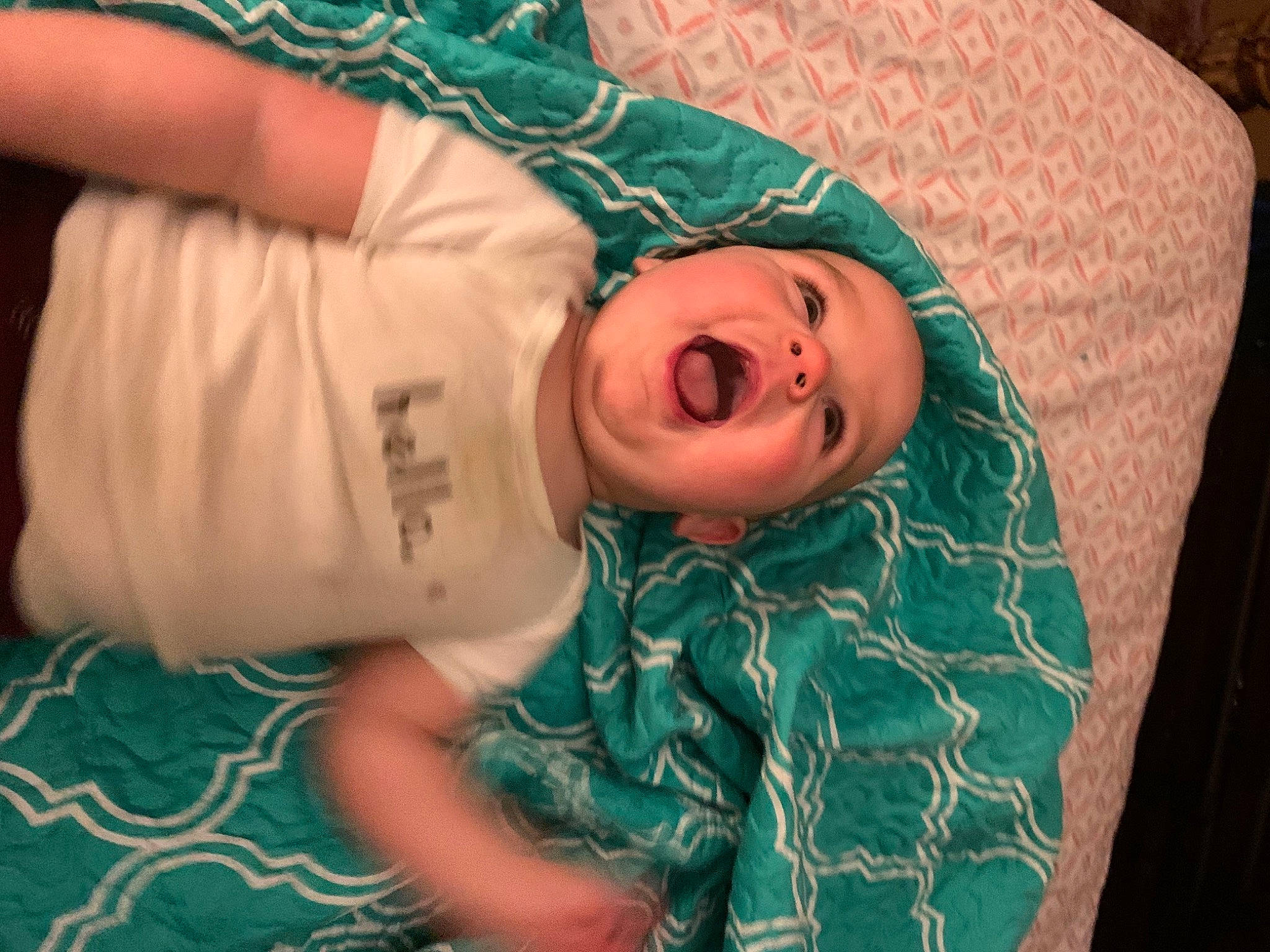 Jaseph is registered to the contest to win money with this photo: abdomen, baby, child, comfort, elbow, eye, flesh, fun, grass, happy, hat, linens, mouth, pattern, person, room, sitting, skin, smile, t_shirt