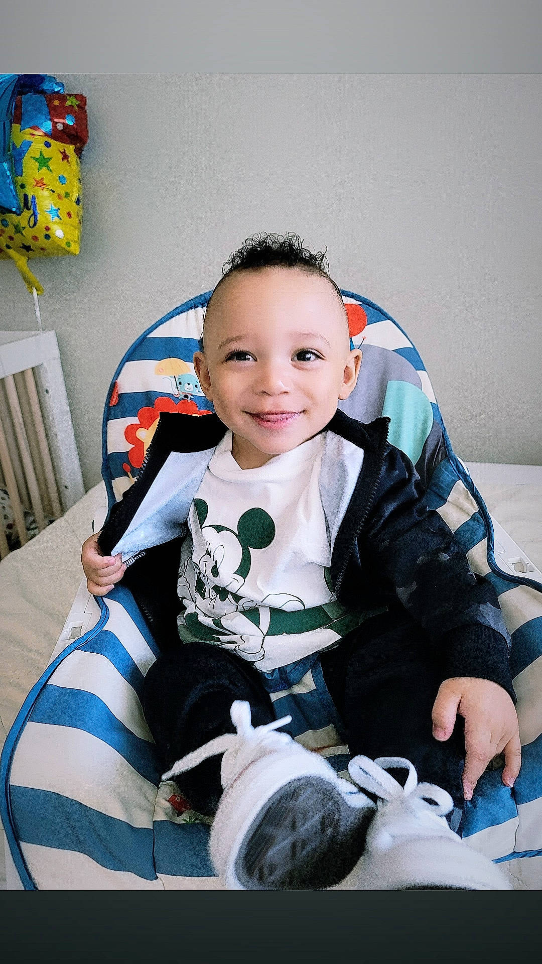 Apollo joined the competition — help win amazing prizes! baby, baby_products, baby_toddler_clothing, blue, camera, chair, child, comfort, electric_blue, event, happy, joy, lap, person, personal_protective_equipment, picture_frame, room, sitting, sleeve, smile