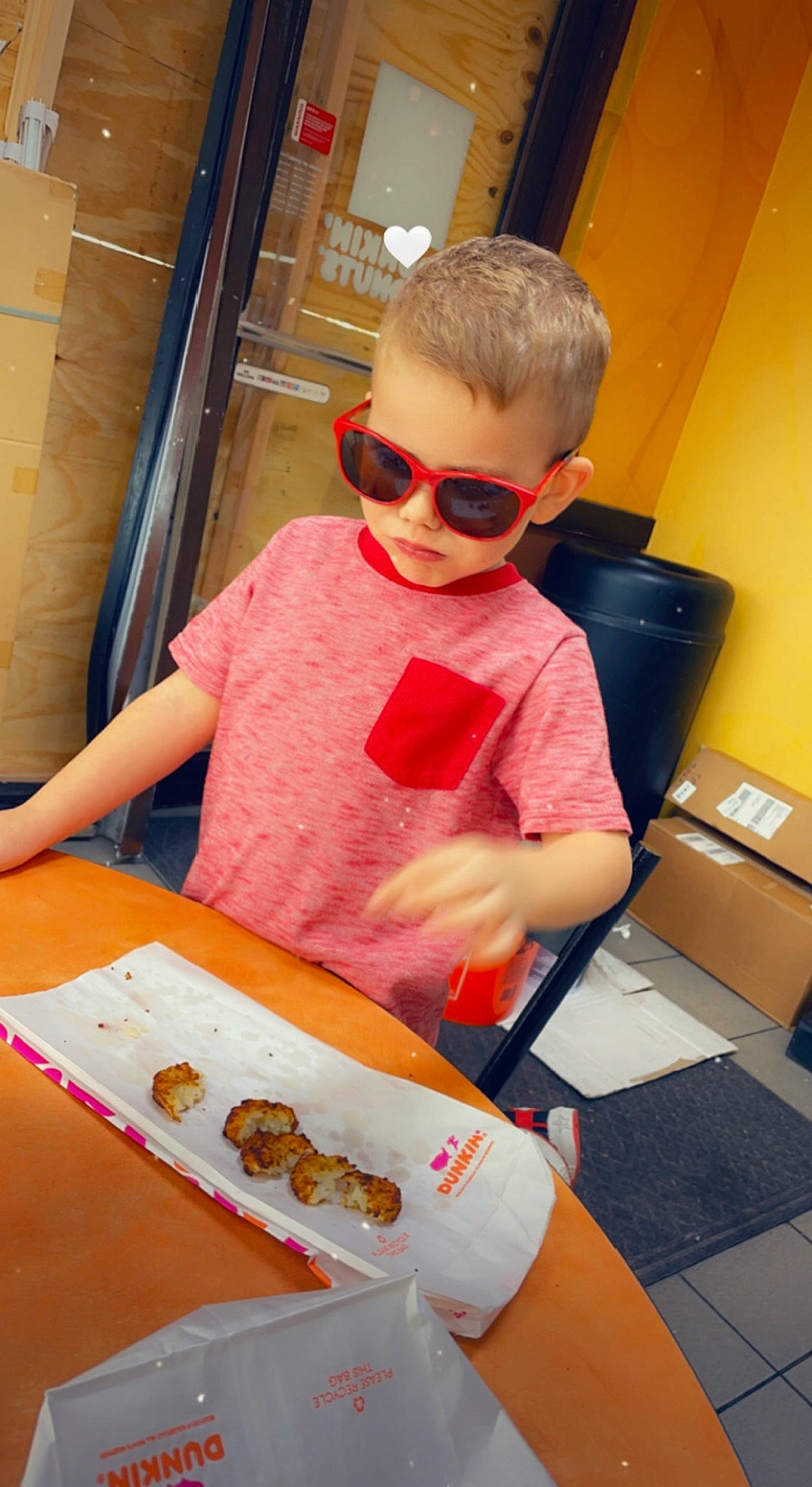 Angel joined the competition — help win amazing prizes! box, carmine, chair, child, comfort_food, cooking, eyewear, flooring, food, fun, glasses, goggles, junk_food, person, personal_protective_equipment, room, sunglasses, t_shirt, table, vision_care