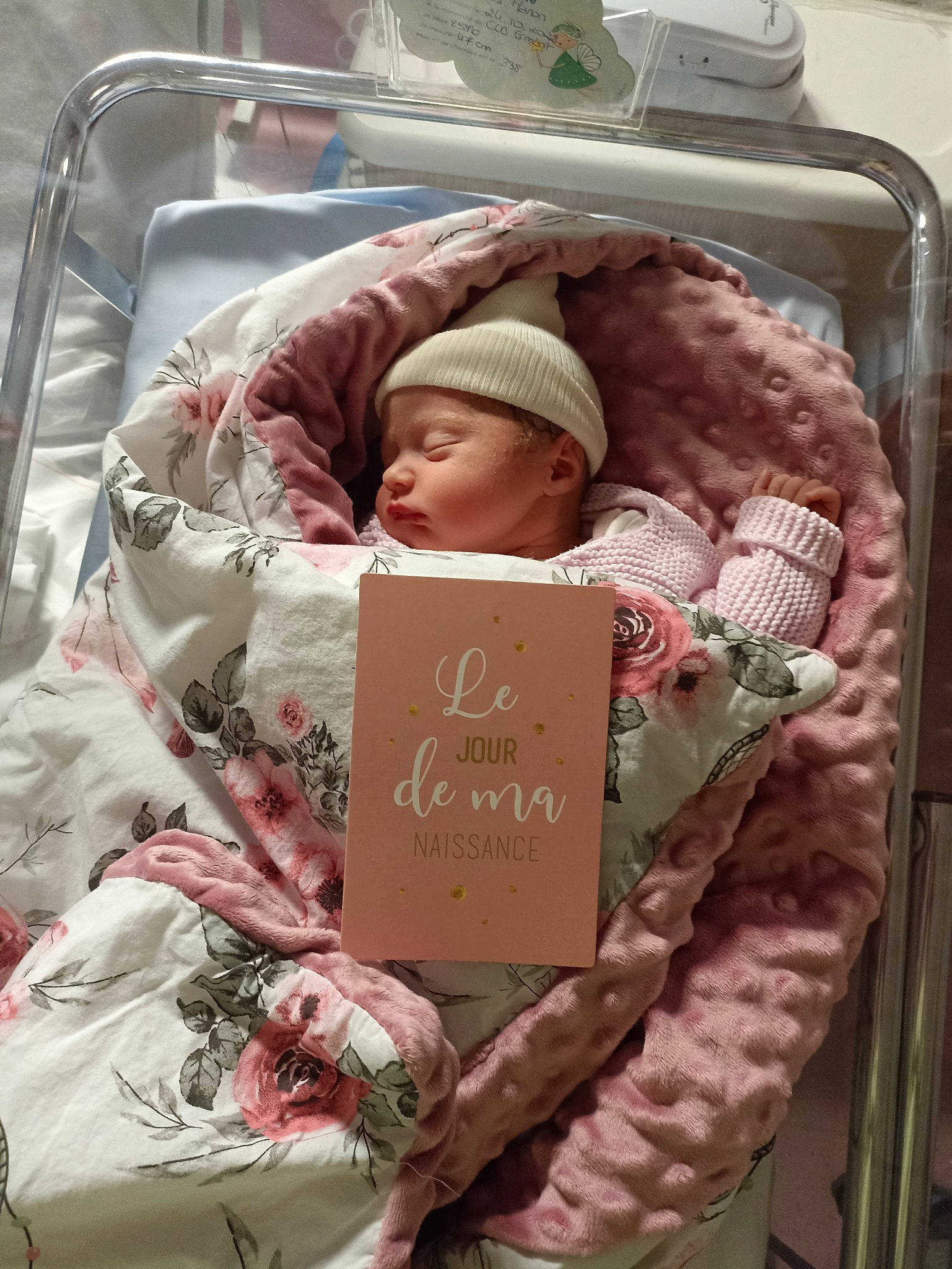 Manon participe au concours pour gagner de l'argent avec cette photo : baby, baby_products, baby_safety, baby_sleeping, baby_toddler_clothing, bed, bedding, bedtime, child, comfort, headwear, infant_bed, linens, nap, pattern, person, pink, product, room, sleep