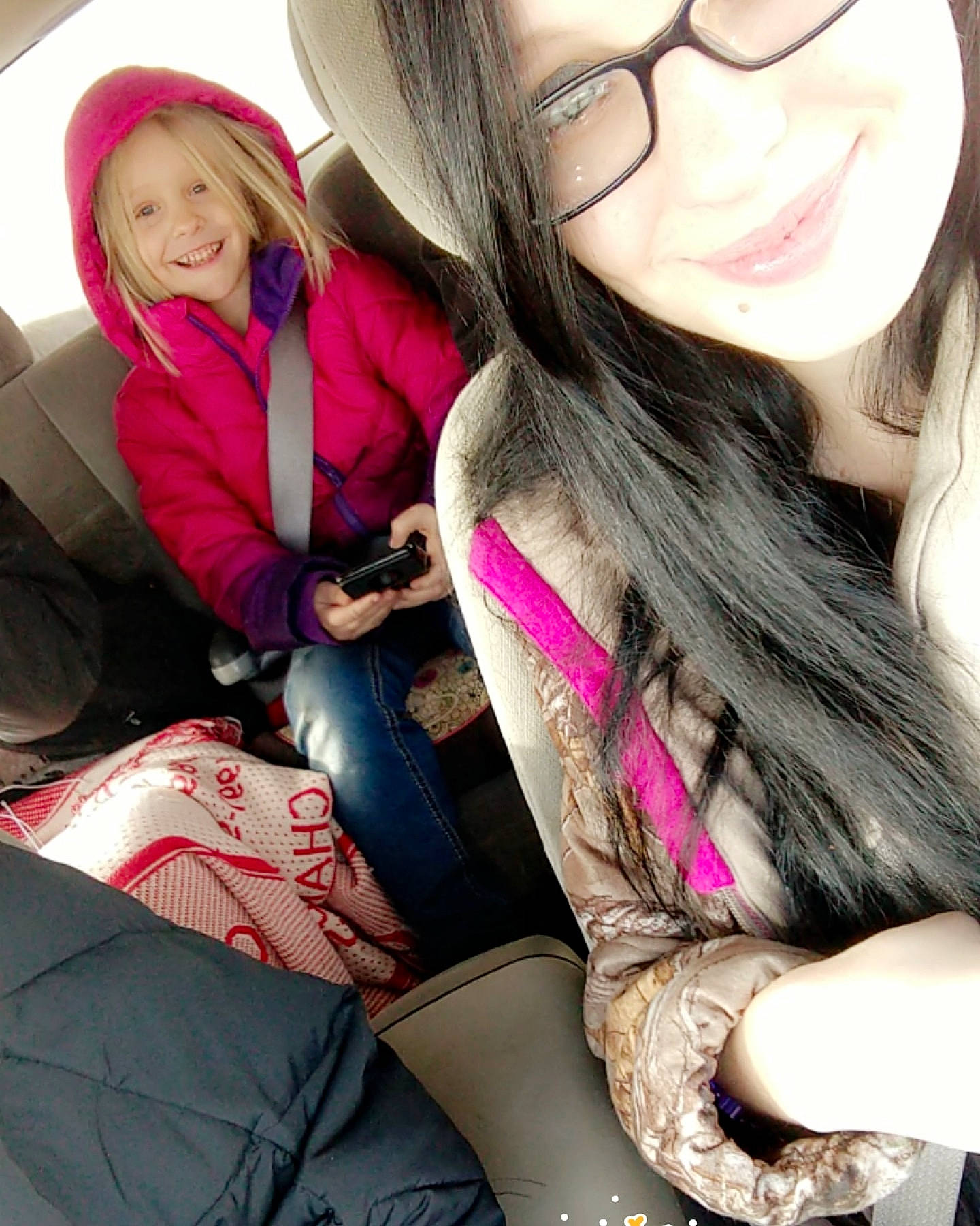 Persephone joined the competition — help win amazing prizes! black_hair, brown_hair, cool, eyewear, fashion_accessory, fun, glasses, hair, hair_coloring, joy, lip, long_hair, person, photography, pink, selfie, sitting, smile, vision_care