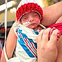newborn, baby, infant, hospital, blanket, knitted_hat, medical_tape, tube, sleeping, person, arm, hand, closeup, care, child, swaddled, rest, skin, red, blue