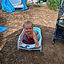 Sébastien a rejoint le concours — aidez-le/la à gagner de superbes lots ! baby, child, outdoor, tent, stroller, plastic_tub, water, camping, smiling, sunlight, nature, grass, trees, recreation, playful, summer, person, clothing, ground, happy