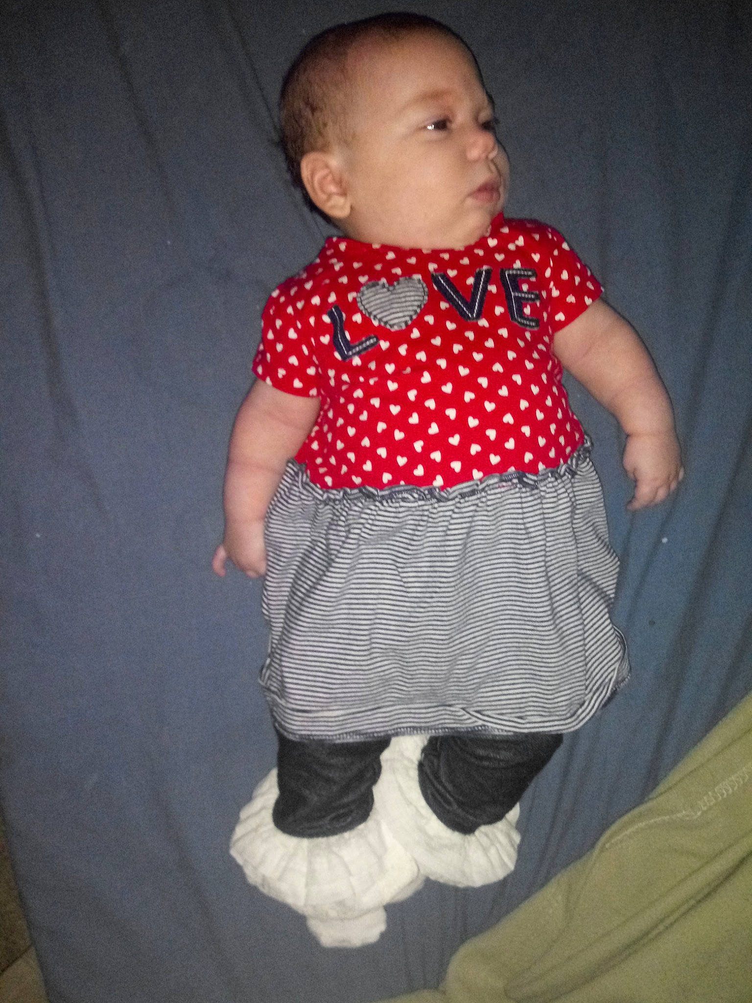 Harlyn joined the competition — help win amazing prizes! baby, baby_products, baby_toddler_clothing, cheek, child, design, dress, footwear, pattern, person, polka_dot, product, shoe, skin, standing, toddler