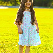 Maria Alice joined the competition — help win amazing prizes! child, girl, smiling, portrait, outdoor, meadow, grass, sunlight, backlighting, floral_dress, long_hair, necklace, fashion, standing, nature, park, daylight, happy, full_body, photography