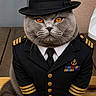 Vito a rejoint le concours — aidez-le/la à gagner de superbes lots ! amber_eyes, animal_clothing, buttons, cat, close_up, costume, cute, fedora, feline, gray_cat, hat, indoors, medals, military_jacket, navy_uniform, pet, portrait, serious, sitting, wooden_bench