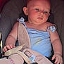 baby, barefoot, blue_clothing, child, chubby, closeup, comfort, cushion, cute, indoors, infant, pale_skin, red_canopy, relaxed, seat, short_hair, sitting, soft_toy, stroller, toy
