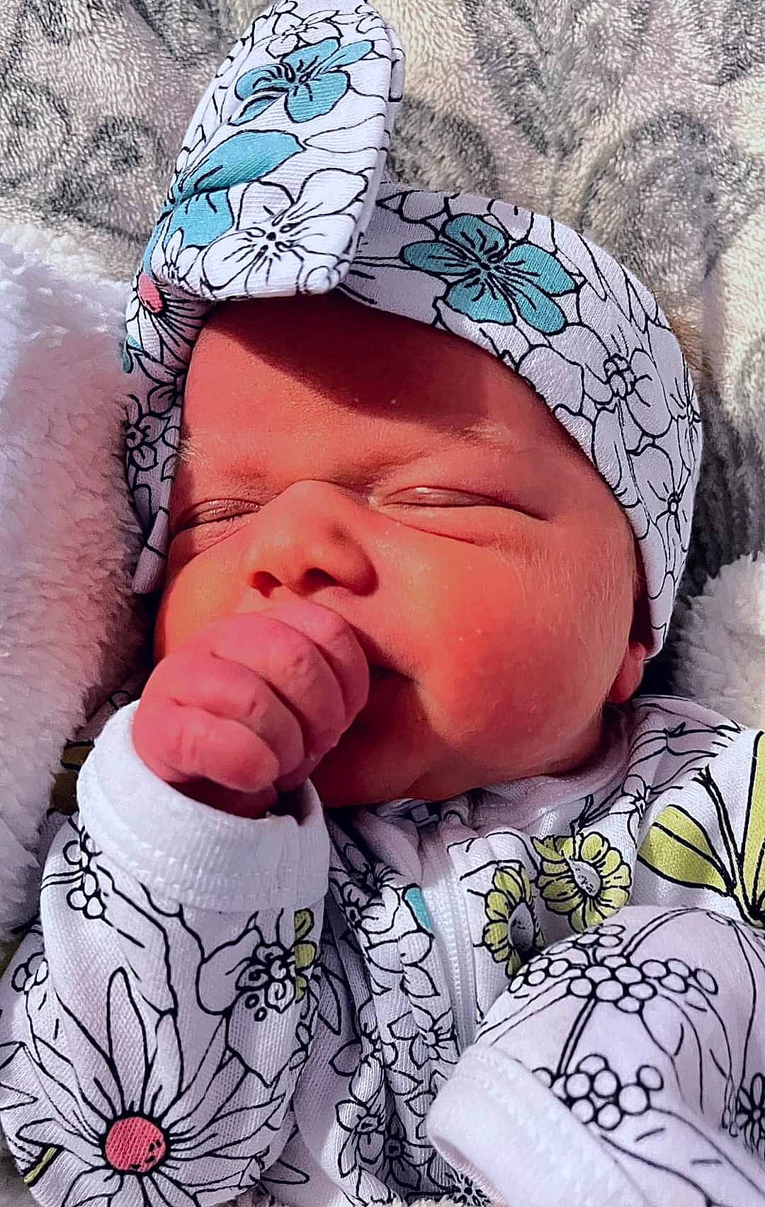 Kylee joined the competition — help win amazing prizes! baby, baby_sleeping, cheek, comfort, cool, eye, facial_expression, finger, happy, head, headgear, lip, mouth, nose, organ, person, pink, skin, smile, textile
