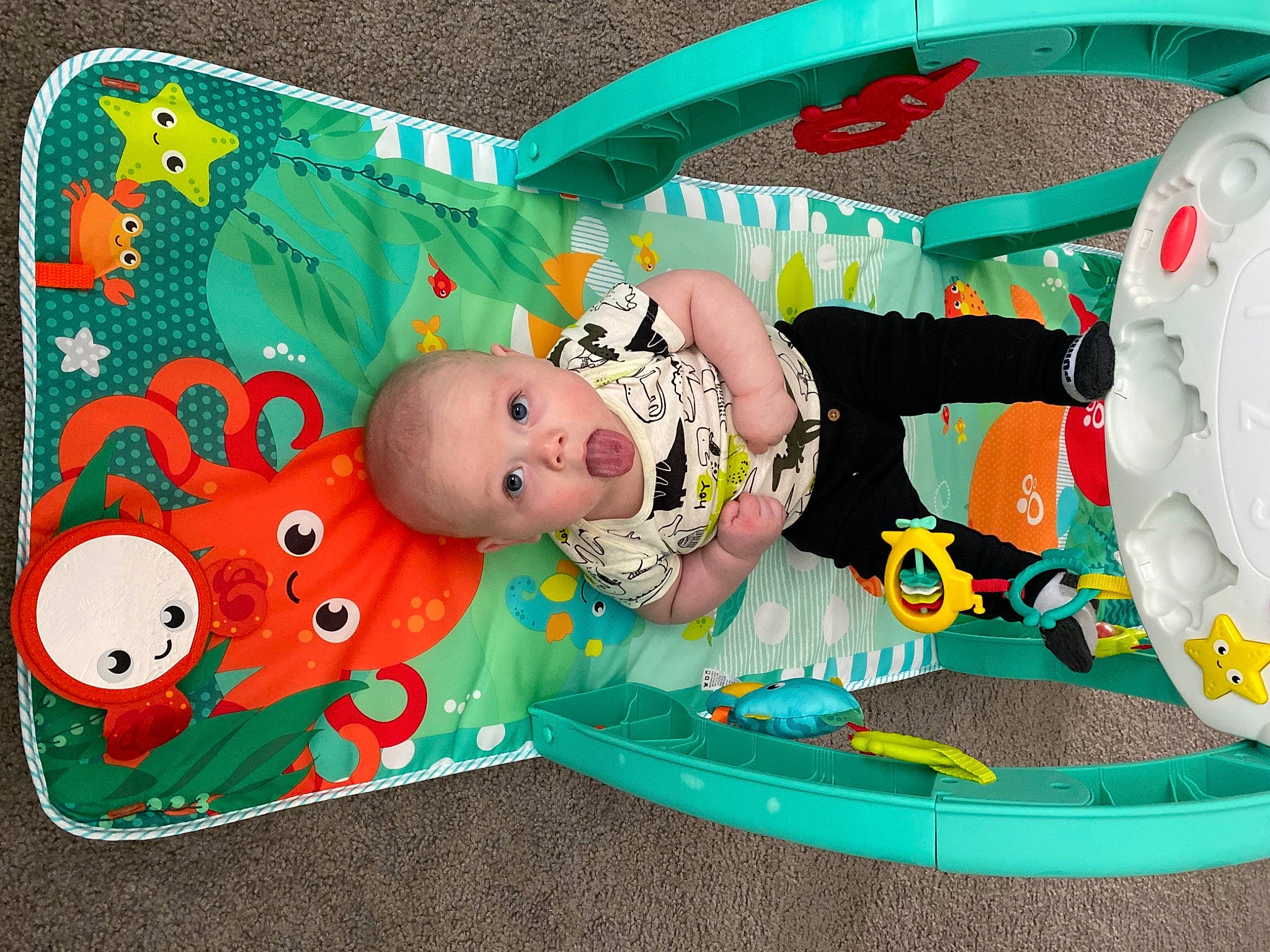 Axton is registered to the contest to win money with this photo: art, baby, baby_products, baby_toddler_clothing, baby_toys, child, fun, grass, green, leisure, linens, pattern, person, pink, play, product, room, surprise, toddler, toy