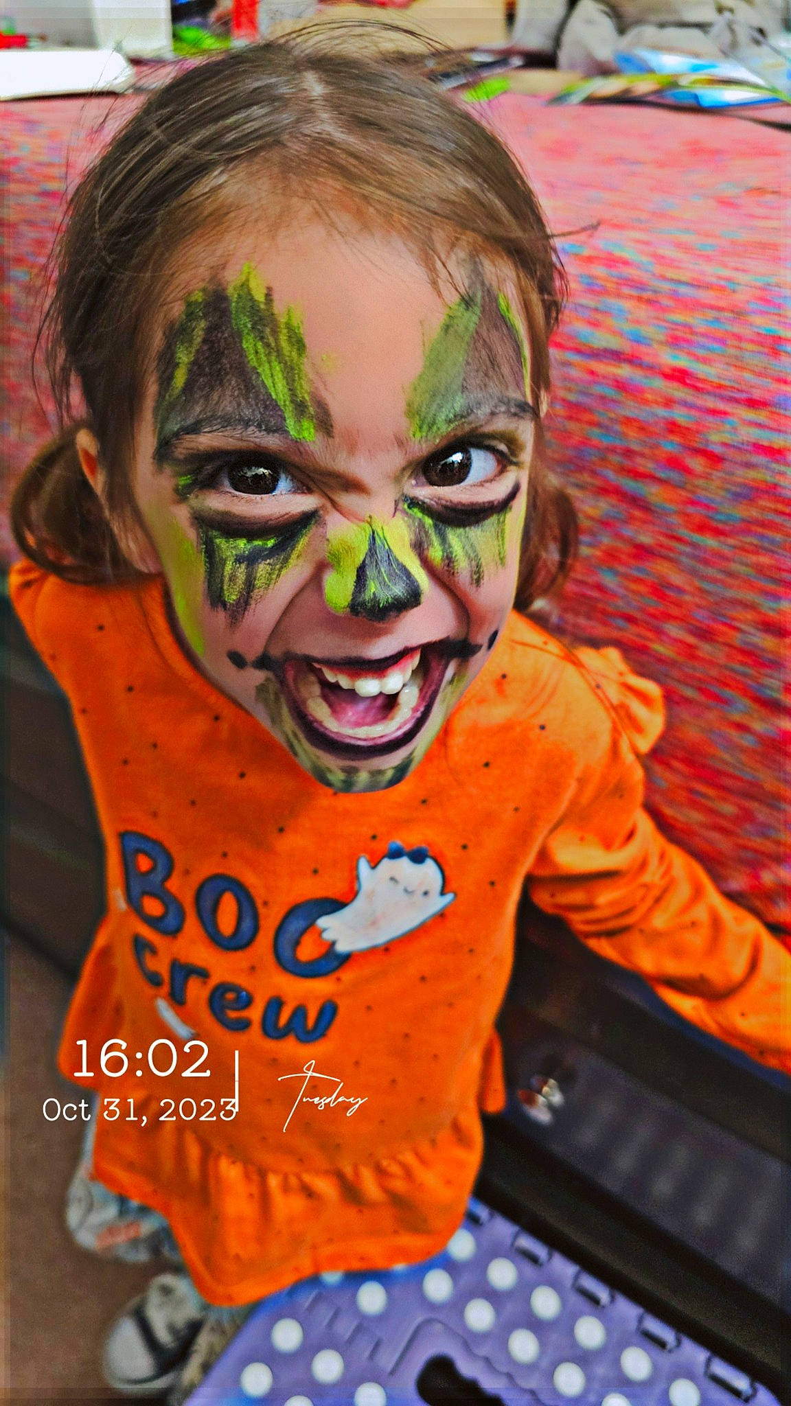 Alyssa joined the competition — help win amazing prizes! child, cool, costume, entertainment, eye, eyewear, fictional_character, flesh, fun, happy, human_body, mask, mouth, orange, performing_arts, person, personal_protective_equipment, sleeve, smile, t_shirt