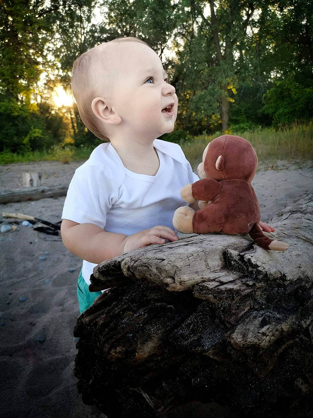 Marvin is registered to the contest to win money with this photo: baby, cheek, child, eye, face, grass, hand, happy, head, leaf, person, photography, rock, sitting, skin, smile, summer, toddler, tree, vacation