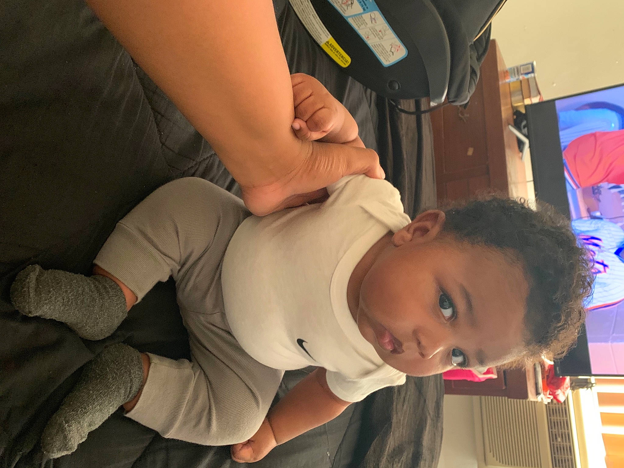 Noah joined the competition — help win amazing prizes! abdomen, black_hair, chair, chest, child, elbow, eyewear, fun, gesture, hat, human_leg, knee, lap, nail, person, room, t_shirt, thigh, toddler, trunk