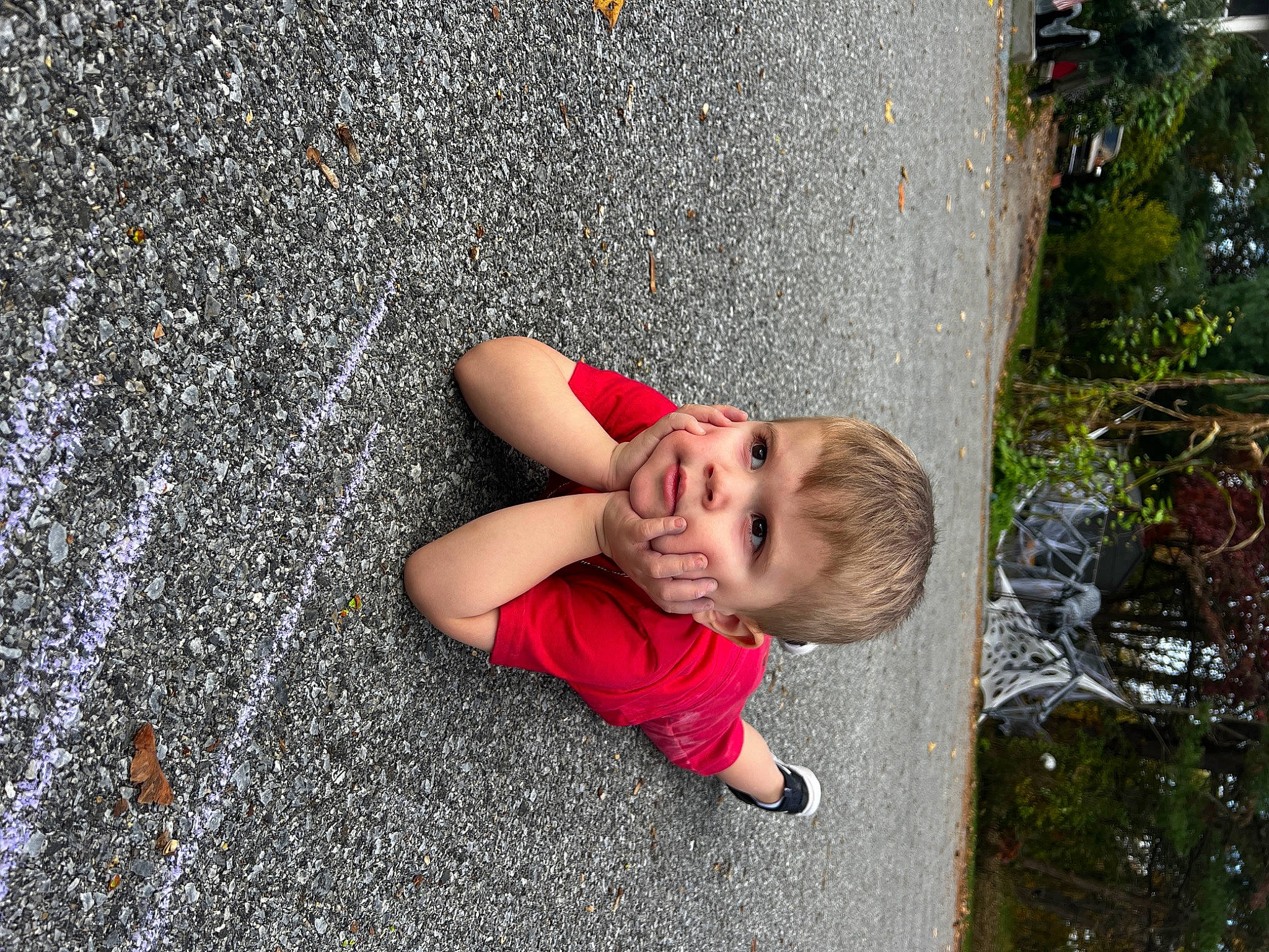 Hunter joined the competition — help win amazing prizes! asphalt, child, cobblestone, concrete, fun, grass, happy, leisure, people_in_nature, person, plant, recreation, road, road_surface, rock, sidewalk, sitting, tar, toddler, tree