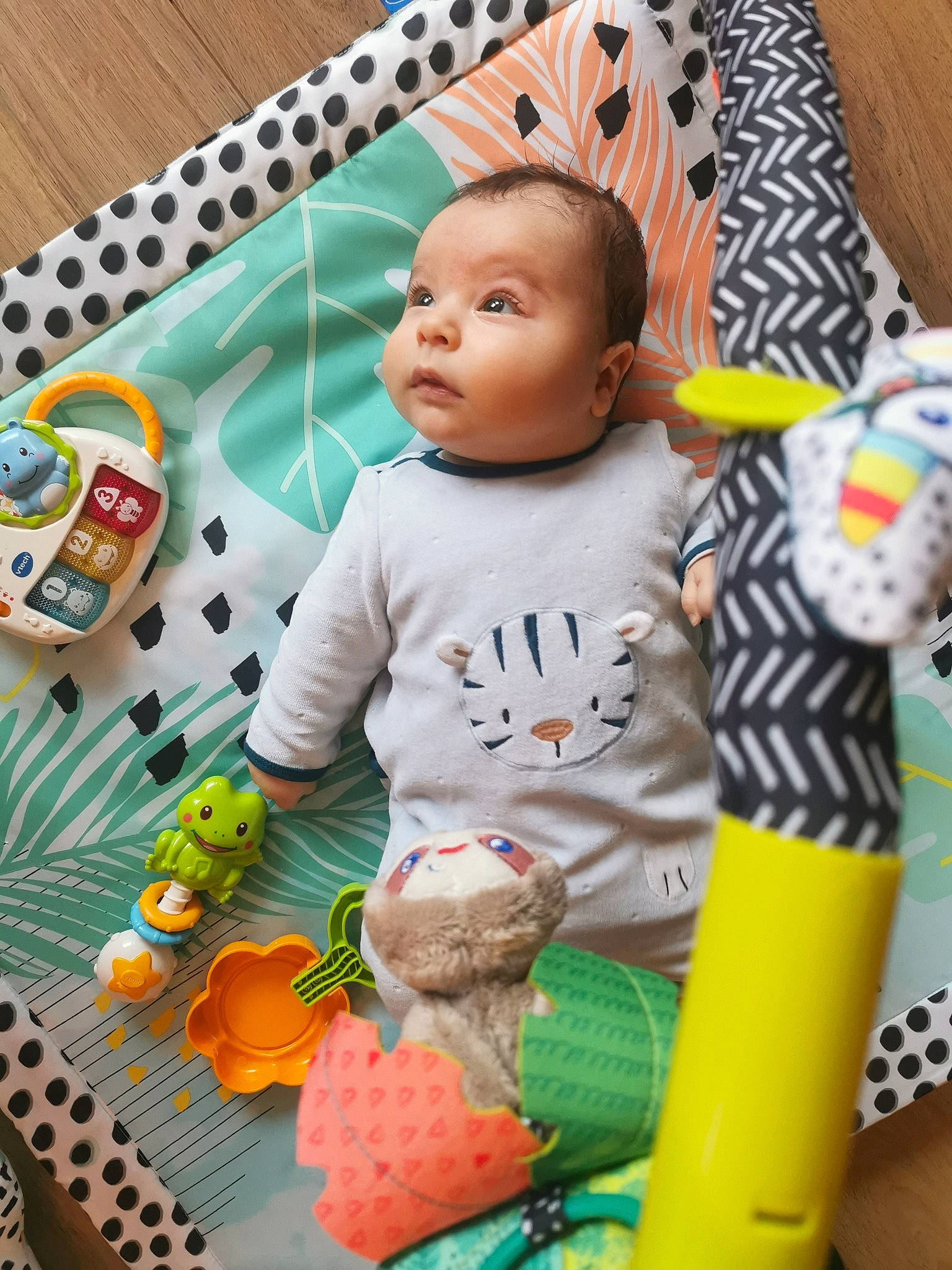 Mattéo participe au concours pour gagner de l'argent avec cette photo : baby, baby_playing_with_toys, baby_products, baby_toddler_clothing, baby_toys, child, fun, happy, linens, orange, pattern, person, play, plush, product, room, stuffed_toy, sweetness, textile, toddler
