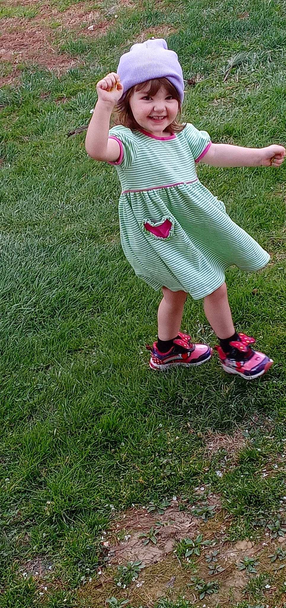 Kynslee Faith joined the competition — help win amazing prizes! baby_toddler_clothing, child, fun, gesture, grass, grassland, happy, headwear, human_leg, joy, leisure, meadow, pattern, people_in_nature, person, pink, plant, recreation, sandal, sleeve