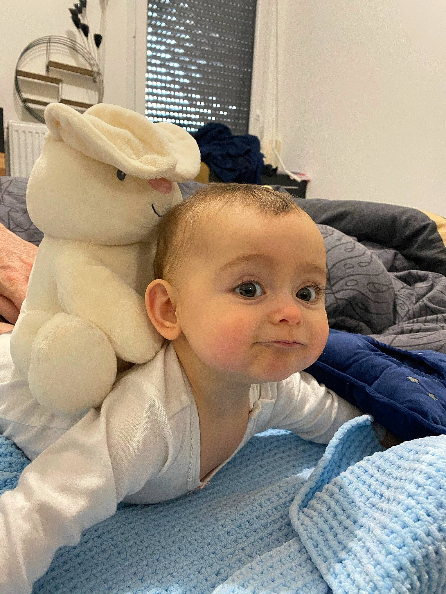 Naomi participe au concours pour gagner de l'argent avec cette photo : baby, baby_products, baby_toddler_clothing, baby_toys, cheek, child, comfort, flooring, fun, fur, happy, mammal, person, plush, room, sitting, stuffed_toy, teddy_bear, toddler, toy