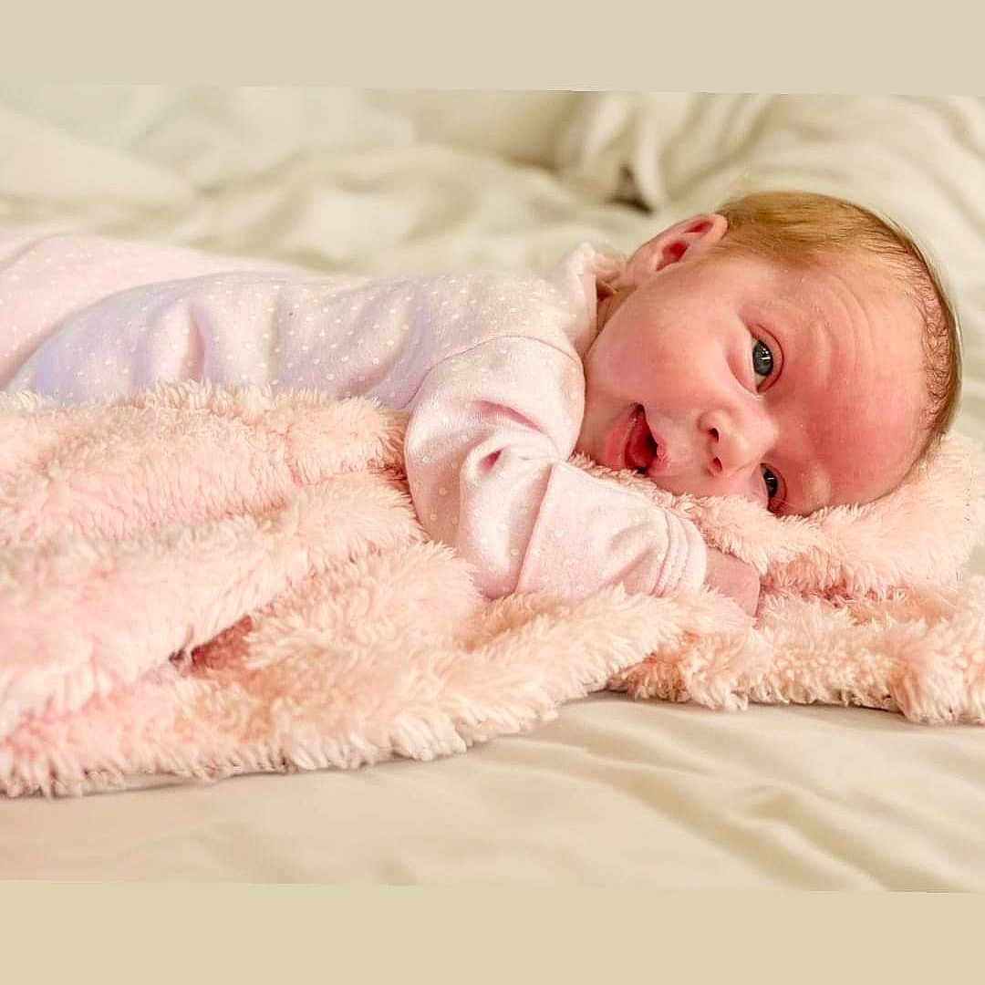 Emberleigh joined the competition — help win amazing prizes! baby, babylaughing, blanket, face, happy, head, person, smile, yawning