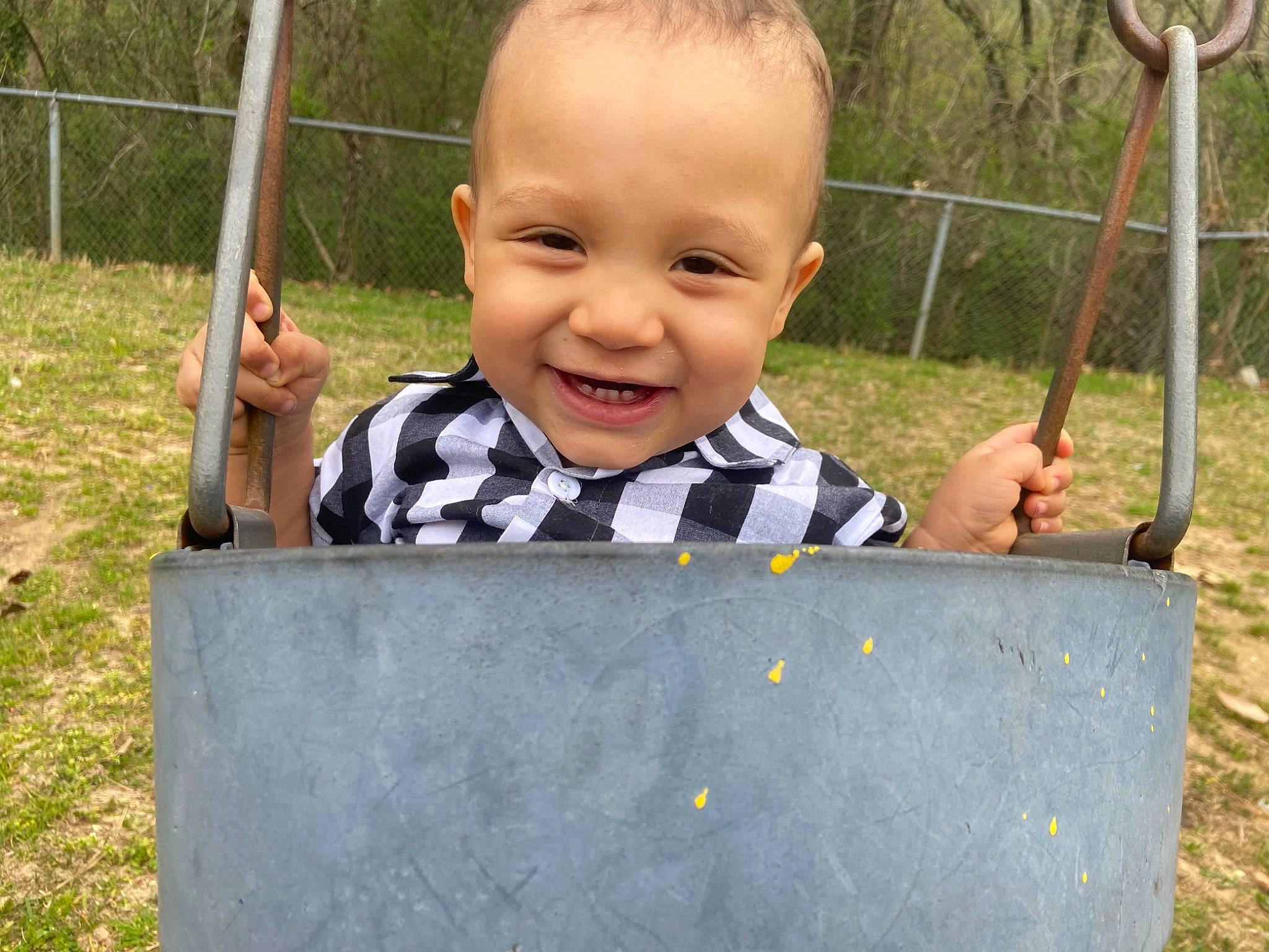 Armoni joined the competition — help win amazing prizes! baby_toddler_clothing, child, city, facial_expression, fun, grass, happy, leaf, leisure, outdoor_play_equipment, pattern, person, play, public_space, recreation, smile, soil, swing, t_shirt, toddler