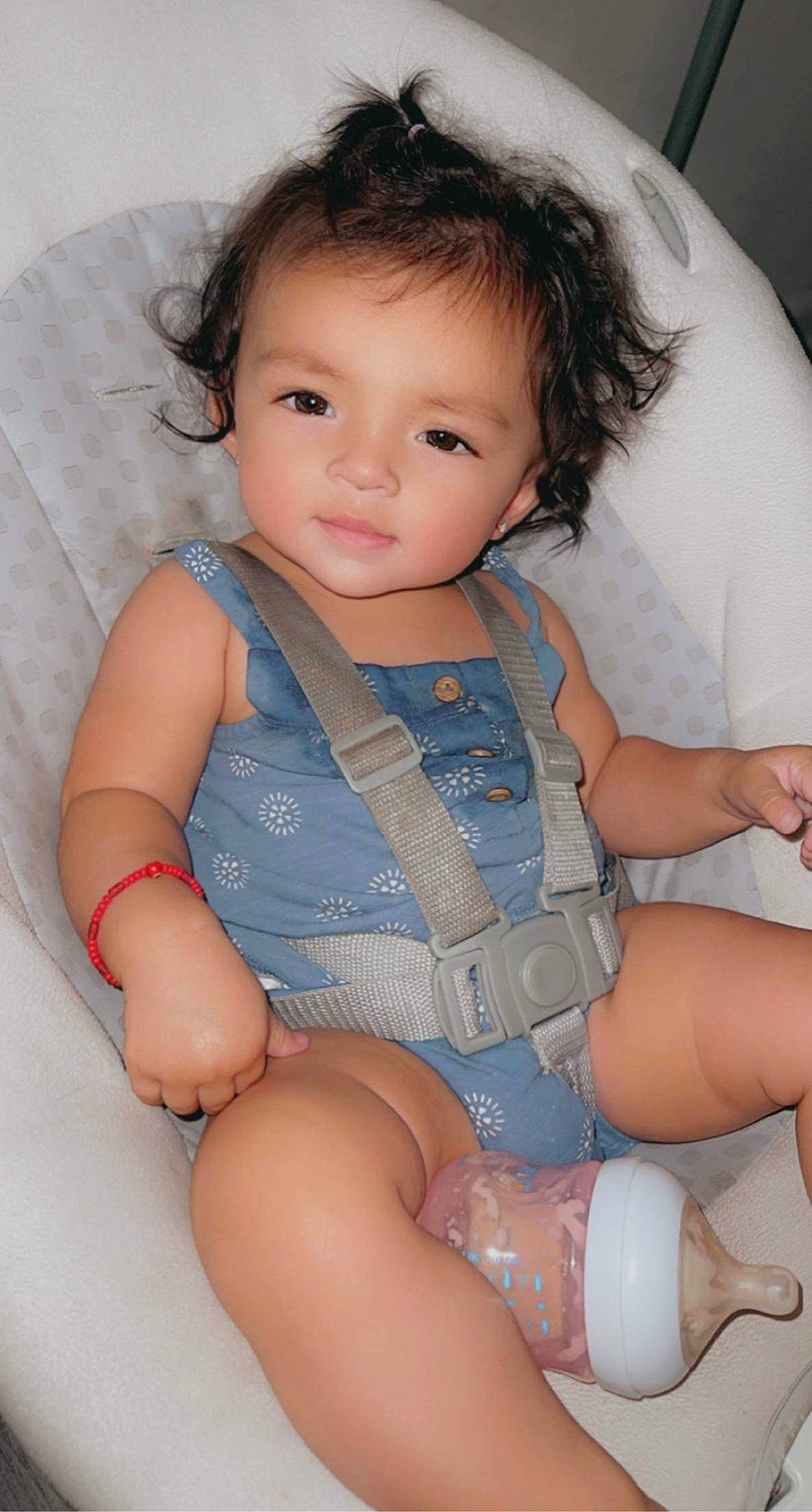 Luna Grace is registered to the contest to win money with this photo: arm, baby_toddler_clothing, cheek, chin, eye, face, facial_expression, hair, hairstyle, hand, head, joint, leg, lip, mouth, nose, organ, person, product, shoulder