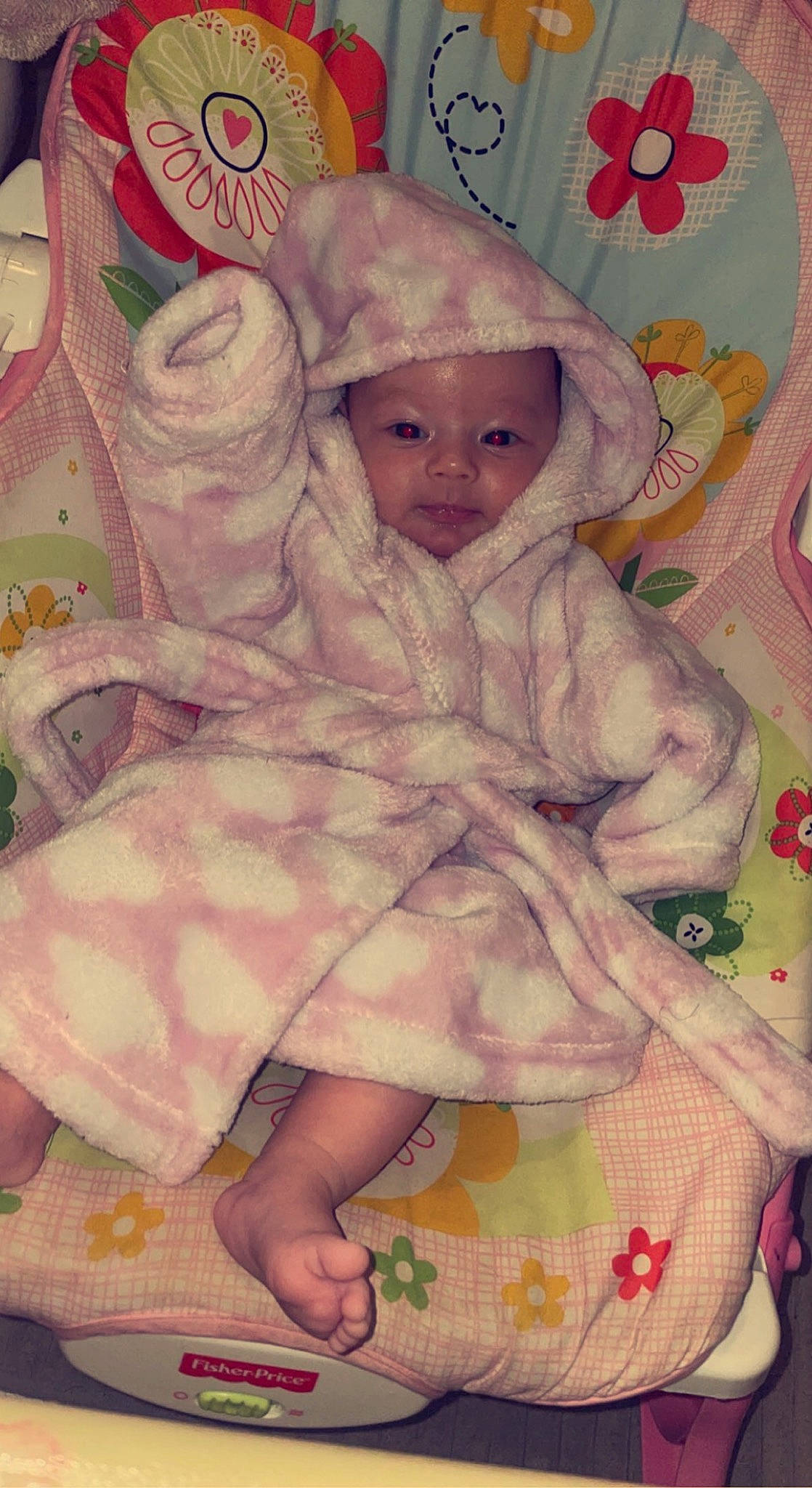 Hensley is registered to the contest to win money with this photo: baby, baby_products, baby_toddler_clothing, cheek, child, comfort, doll, dress, hand, headwear, linens, magenta, organ, pattern, person, pink, purple, skin, sleeve, toddler