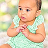 Kea'Laiah joined the competition — help win amazing prizes! baby, child, infant, portrait, sitting, mint_green_outfit, lace_dress, hair_bows, pigtails, clasped_hands, wide_eyes, looking_away, indoor, soft_lighting, blurred_background, close_up, adorable, fashion, photography, safe