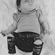 Copelynn joined the competition — help win amazing prizes! baby, infant, sleeping, clothing, leggings, barbie, toddler, cute, soft_texture, blanket, portrait, child, fashion, relaxed, indoor, cozy, laying_down, small_hands, small_feet, black_and_white