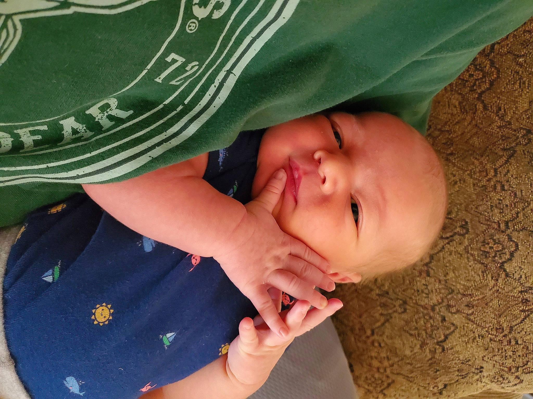 Weston joined the competition — help win amazing prizes! arm, baby, cheek, child, chin, eye, face, finger, fun, green, hand, head, mouth, muscle, neck, nose, organ, person, product, skin