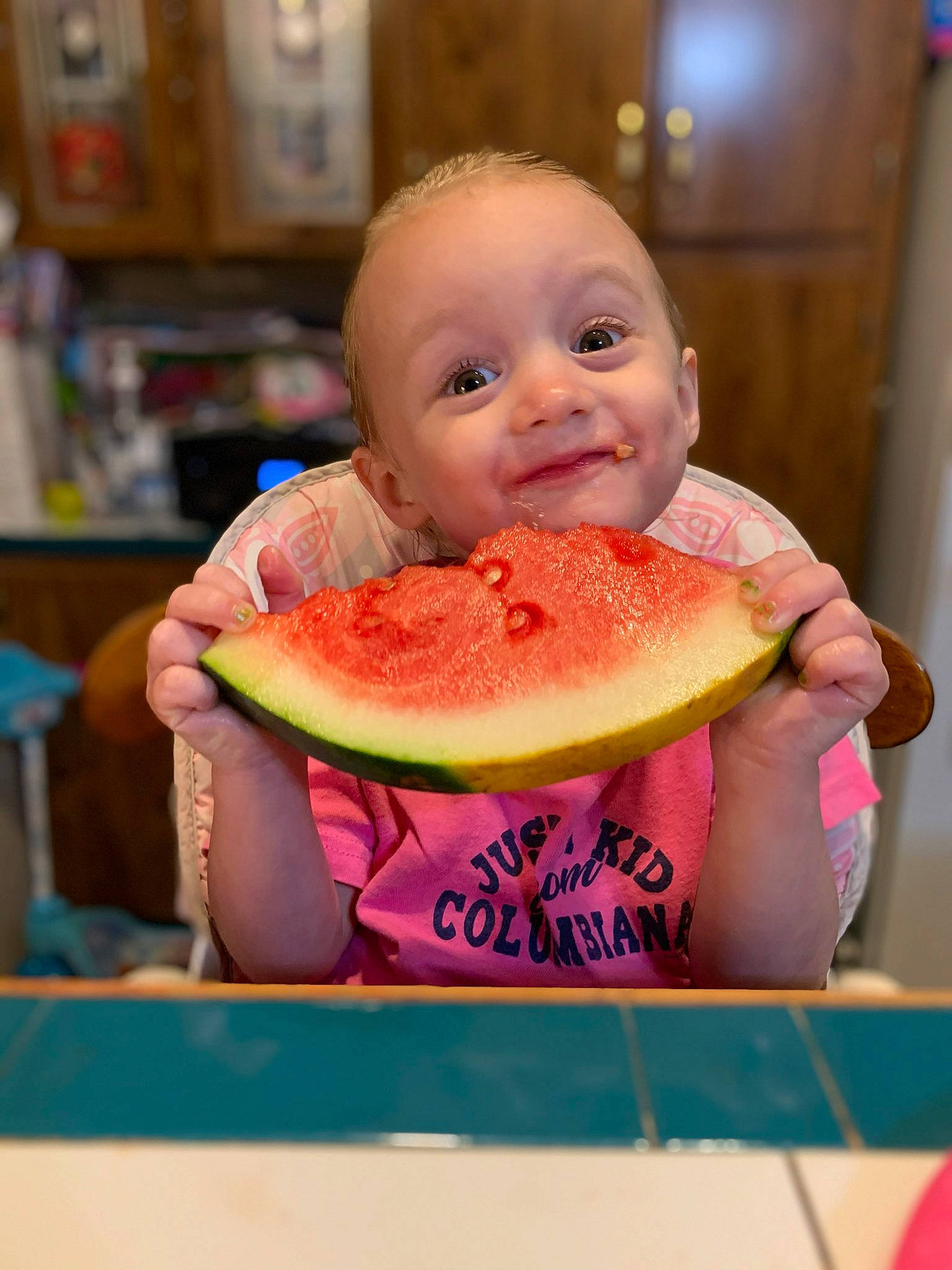 Adaline joined the competition — help win amazing prizes! _and_melon_family, _gourd, baby, child, citrullus, cucumber, eating, food, fruit, joy, melon, person, plant, skin, smile, toddler, watermelon