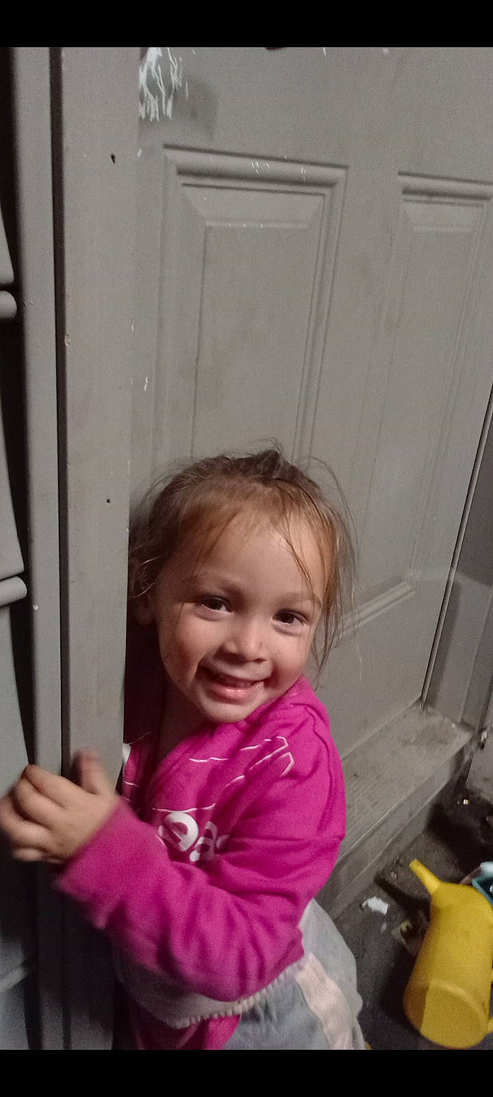 Adeleine joined the competition — help win amazing prizes! baby, beauty, blond, cheek, child, eye, facial_expression, fun, gesture, glass, hairstyle, happy, joy, magenta, person, room, smile, standing, thumb, toddler