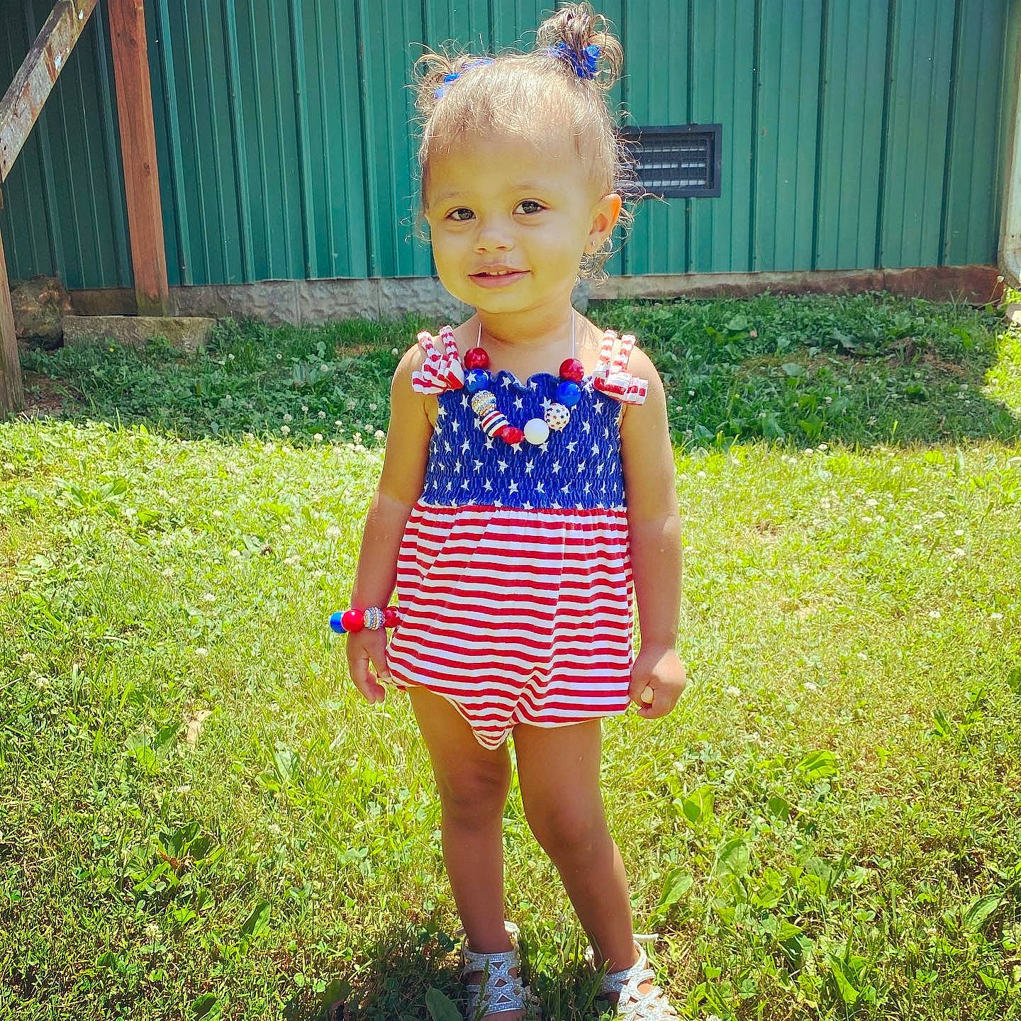 Ember joined the competition — help win amazing prizes! baby_toddler_clothing, blond, child, day_dress, door, electric_blue, grass, green, hairstyle, happy, joy, magenta, one_piece_garment, pattern, people_in_nature, person, pink, plant, sleeve, smile