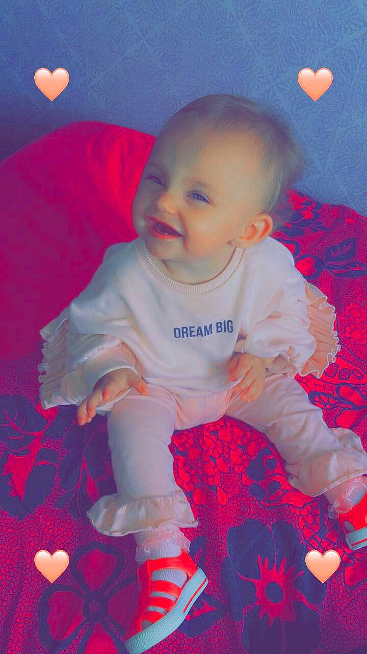 Amayah joined the competition — help win amazing prizes! baby, cheek, child, lip, pattern, person, pink, red, skin, smile, textile, toddler