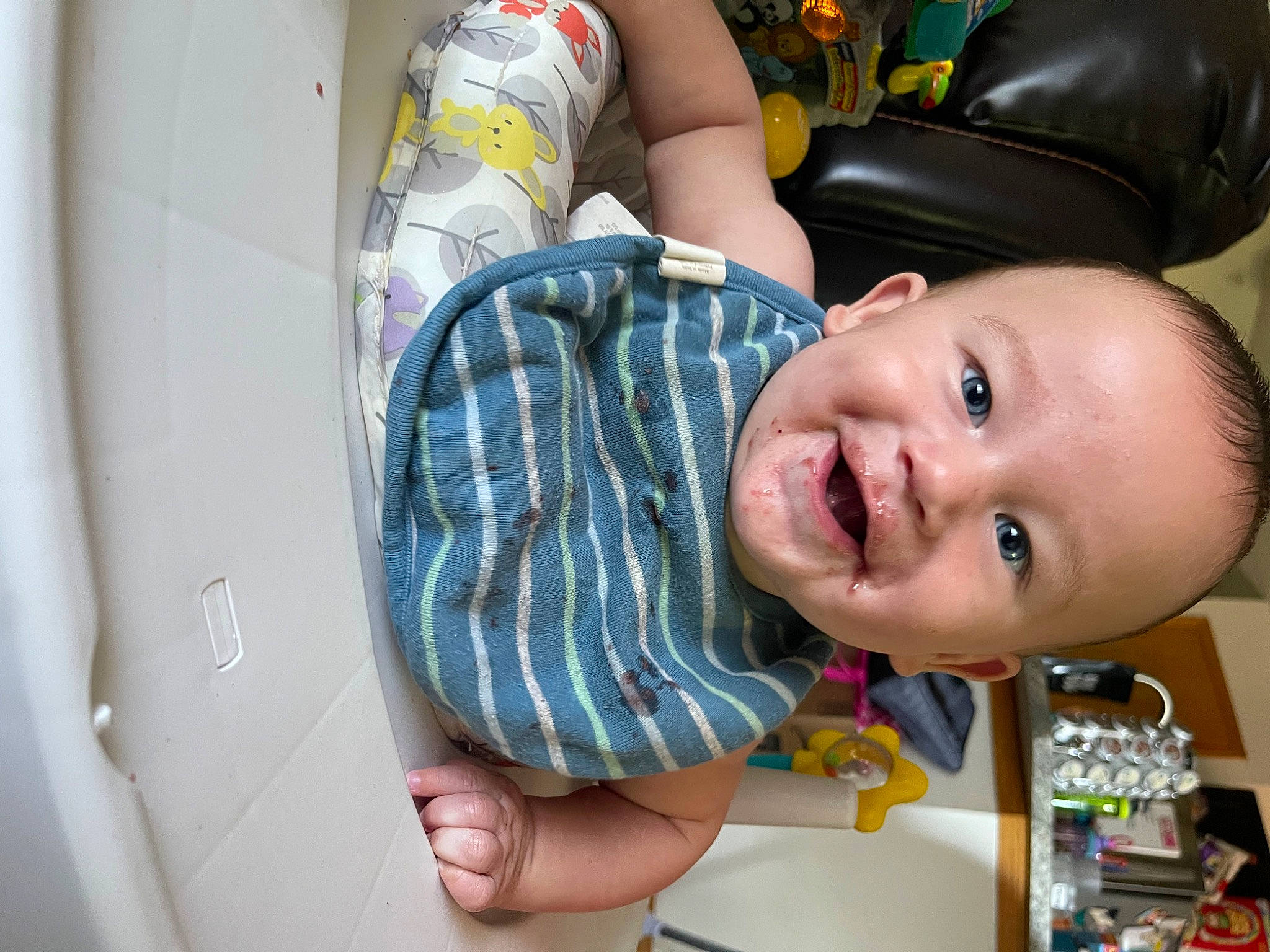 Colton joined the competition — help win amazing prizes! baby, baby_laughing, baby_products, baby_toddler_clothing, cap, cheek, child, comfort, fashion_accessory, fun, happy, hat, iris, joy, mouth, nose, person, room, sitting, smile