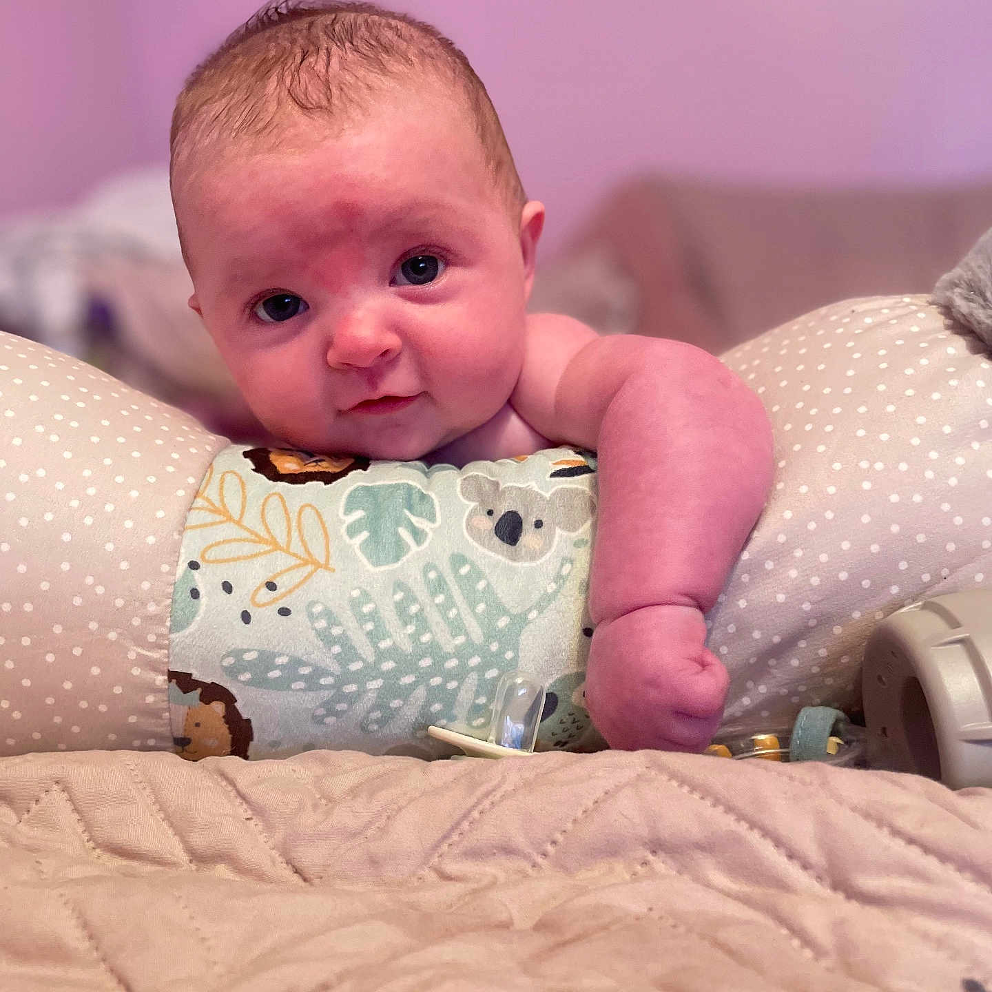 Olivia is registered to the contest to win money with this photo: baby, bed, bedroom, blanket, bodypart, couch, cushion, face, finger, furniture, hand, head, homedecor, indoors, newborn, person, photography, portrait, quilt, room