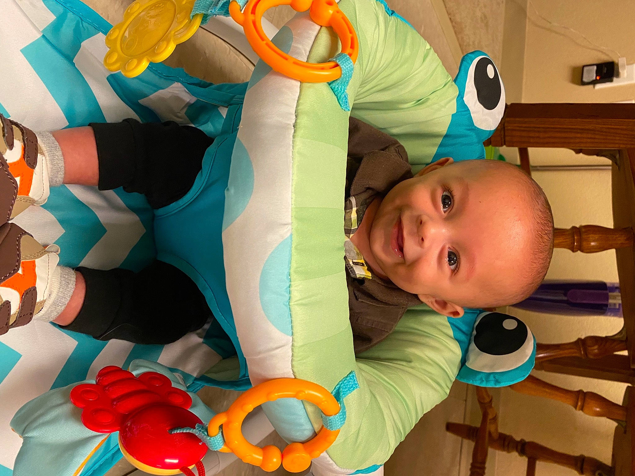 Kaiden is registered to the contest to win money with this photo: baby, baby_products, baby_toys, child, joy, orange, person, play, plush, product, room, stuffed_toy, textile, toddler, toy