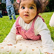 Malin a rejoint le concours — aidez-le/la à gagner de superbes lots ! baby, child, crawling, cute, daylight, flower, fun, grass, greenery, headband, nature, outdoor, park, people, pillow, pink_clothing, playing, portrait, white_sweater, young_boy