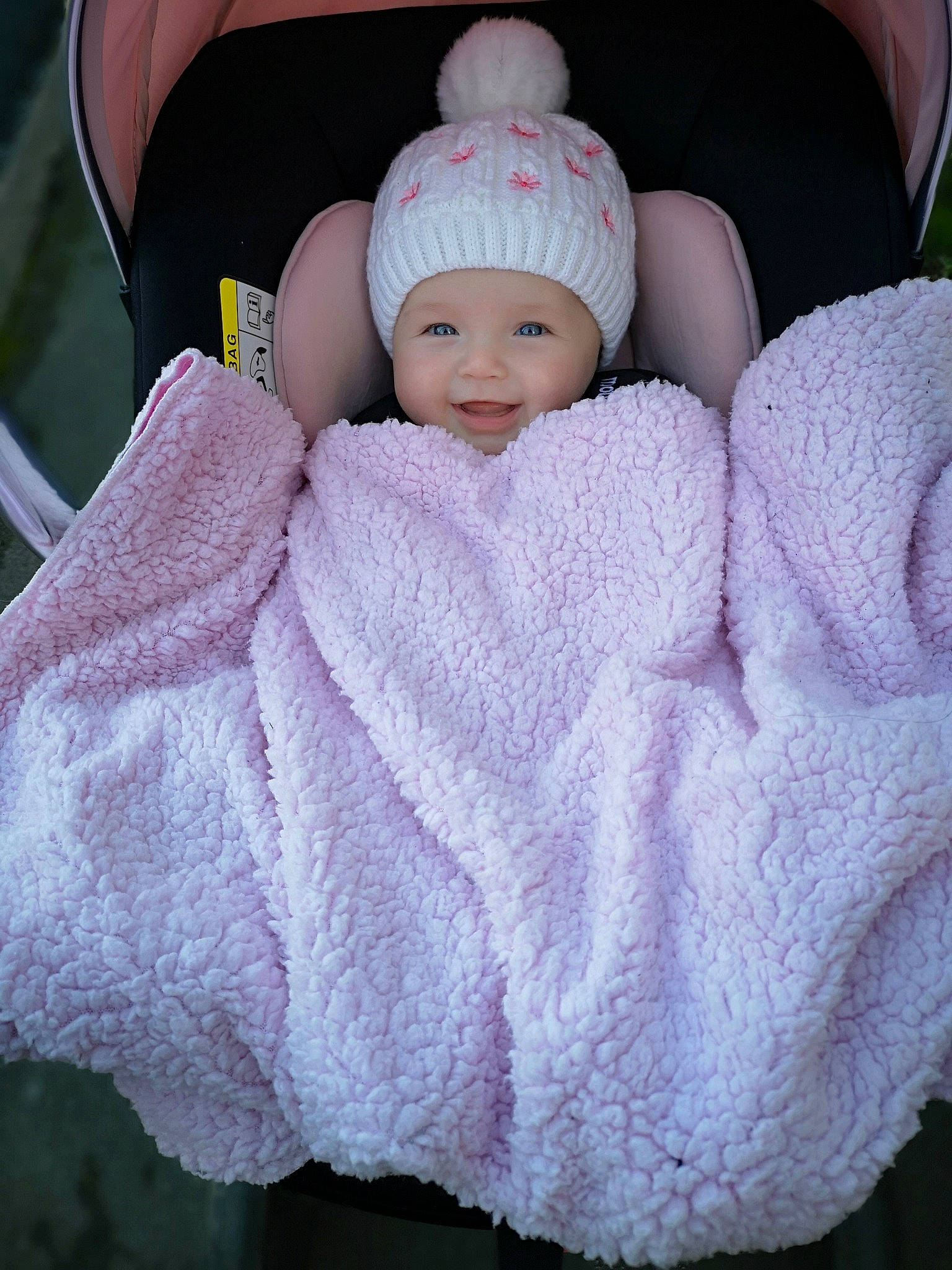 Aria joined the competition — help win amazing prizes! child, crochet, headwear, infant, joy, knitting, person, pink, product, skin, textile, toddler, wool, woolen