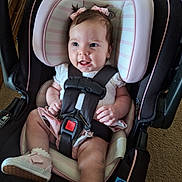 Taelynn joined the competition — help win amazing prizes! baby, child, car_seat, pink, bows, white_shoes, smiling, happy, infant, clothing, seatbelt, safety, cute, indoors, car_seat_padding, car_seat_harness, person, baby_girl, car_seat_strap, car_seat_headrest