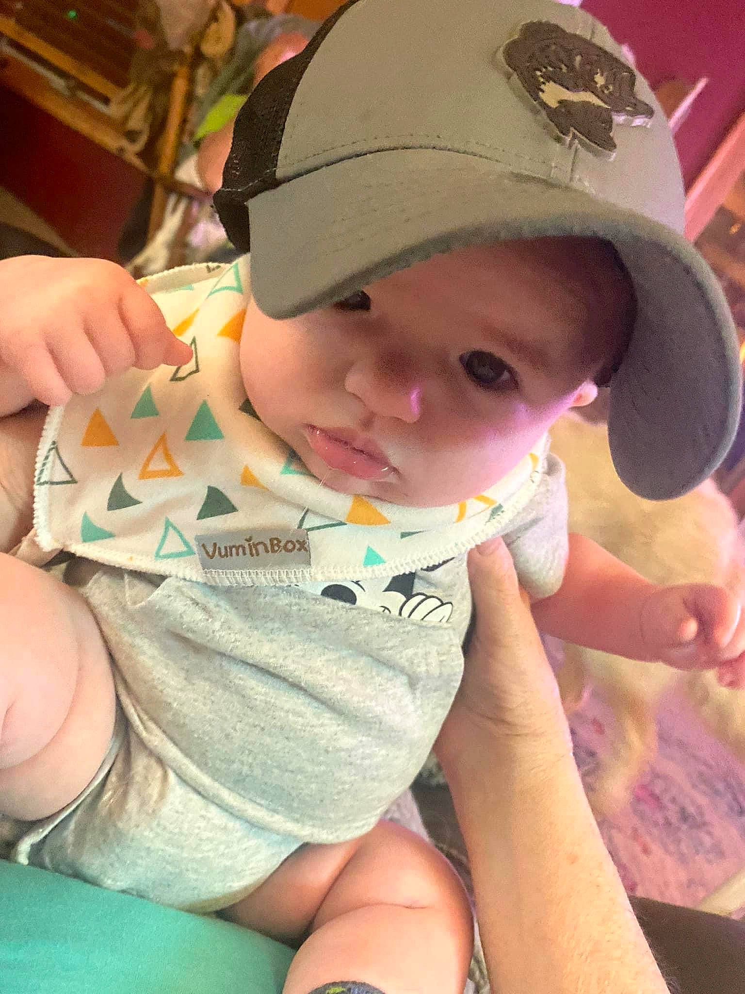 Archer joined the competition — help win amazing prizes! baby, baby_toddler_clothing, baseball_cap, cap, cheek, child, eye, facial_expression, finger, fun, hand, happy, hat, headgear, headwear, lip, nose, person, pink, product